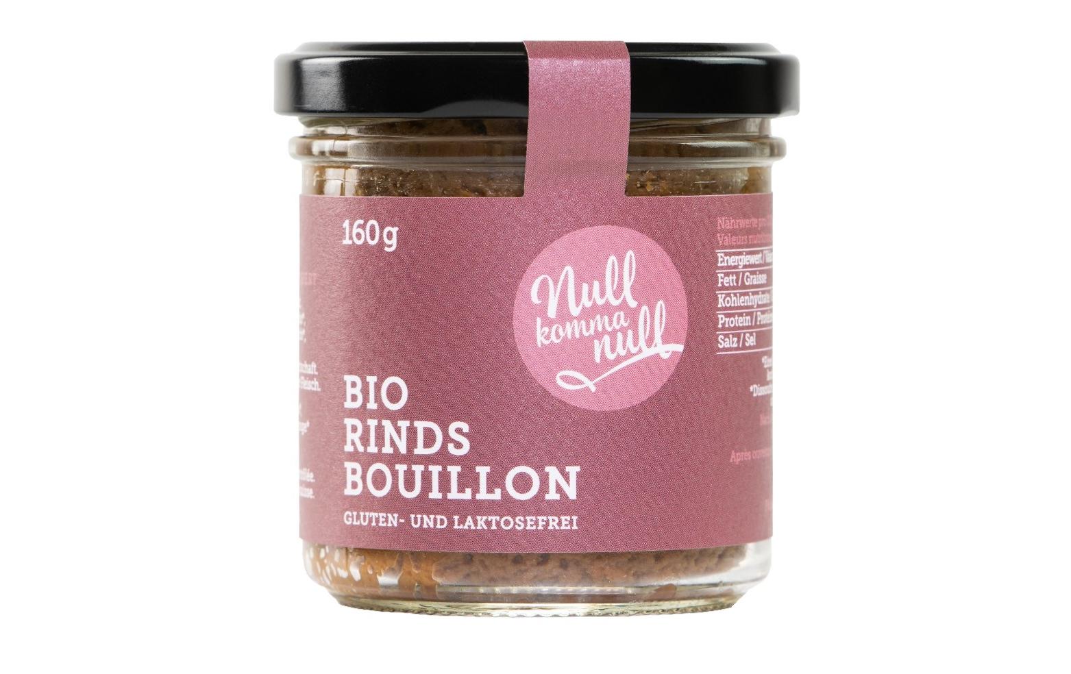 Nullkommanull Rinds Bouillon 160g BIO CH-Kuhfleisch 38%, Glas