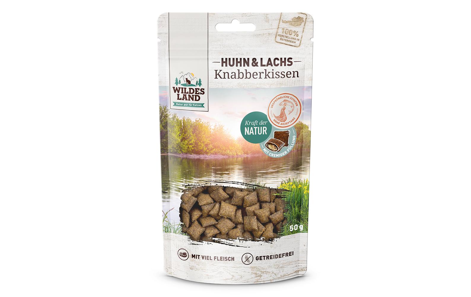 Wildesland Cat Snack Knabberkissen Huhn&Lachs 50g