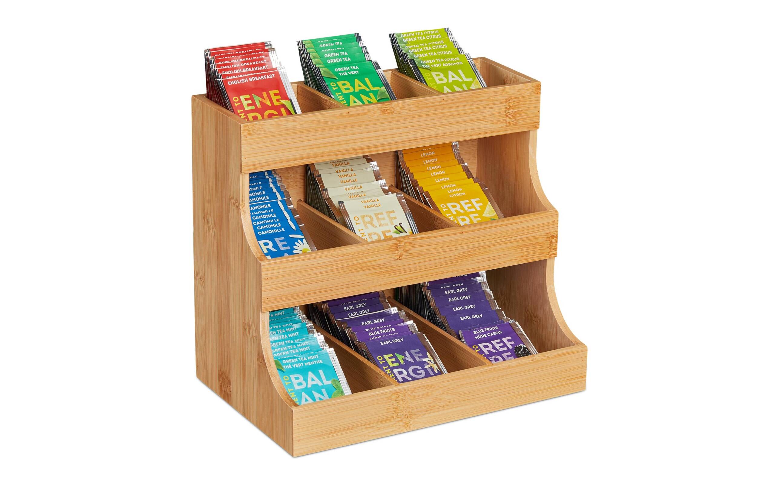 relaxdays Teebeutel-Box Bambus, China, 9 Fächer