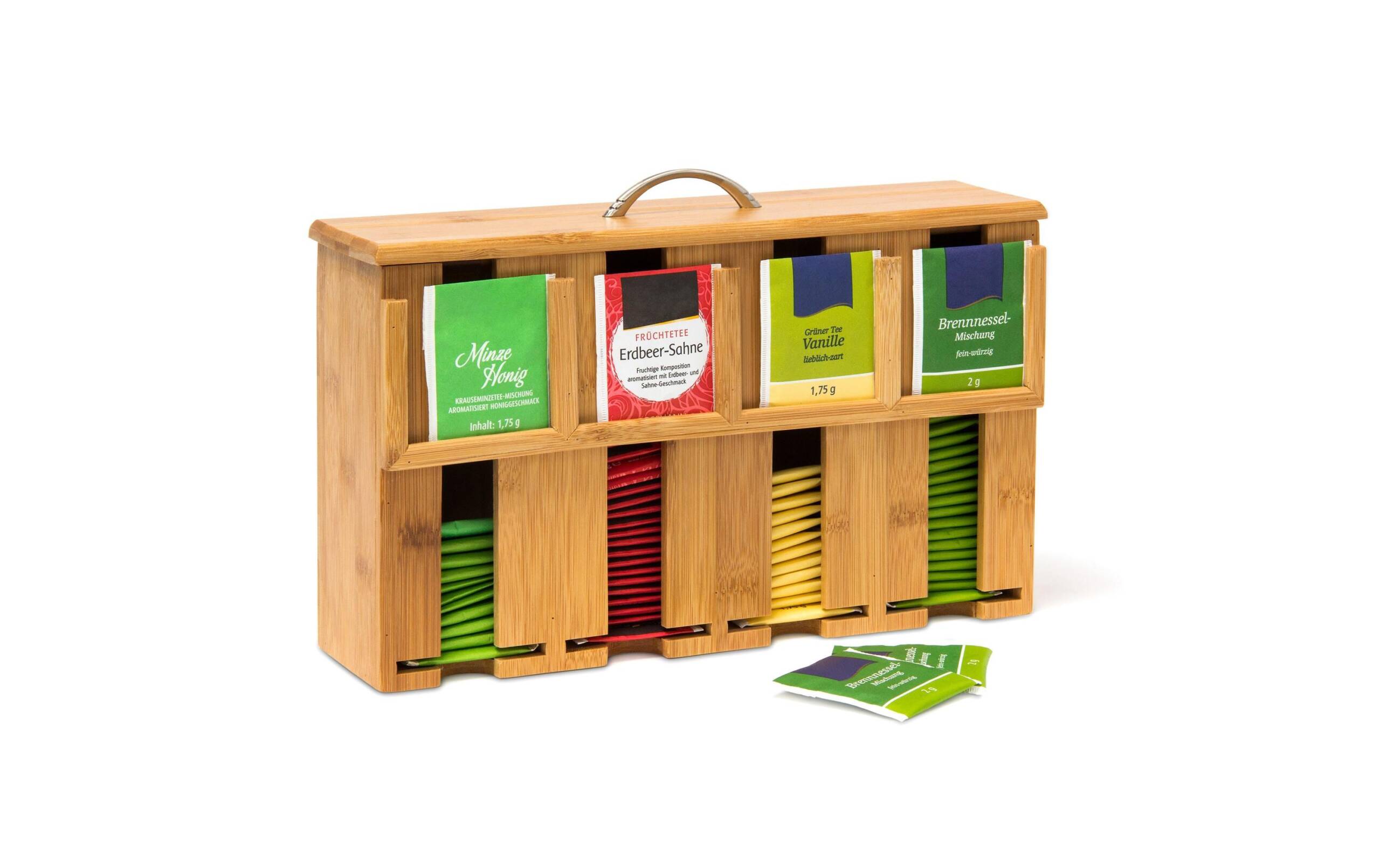 relaxdays Teebeutel-Box Bambus, China, 4 Fächer
