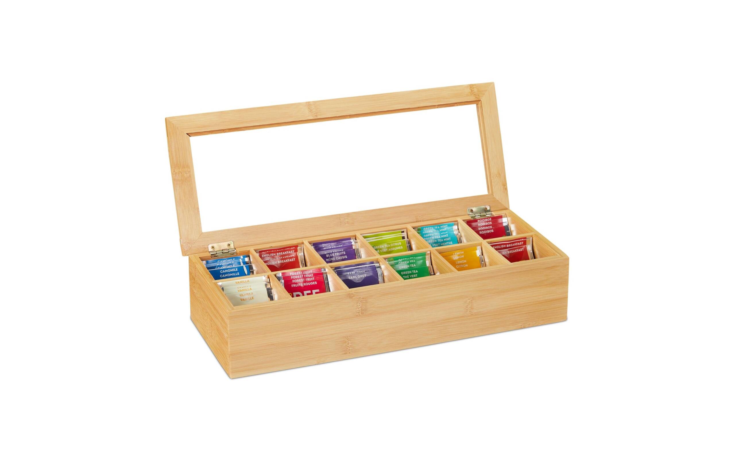 relaxdays Teebeutel-Box Bambus, China, 12 Fächer