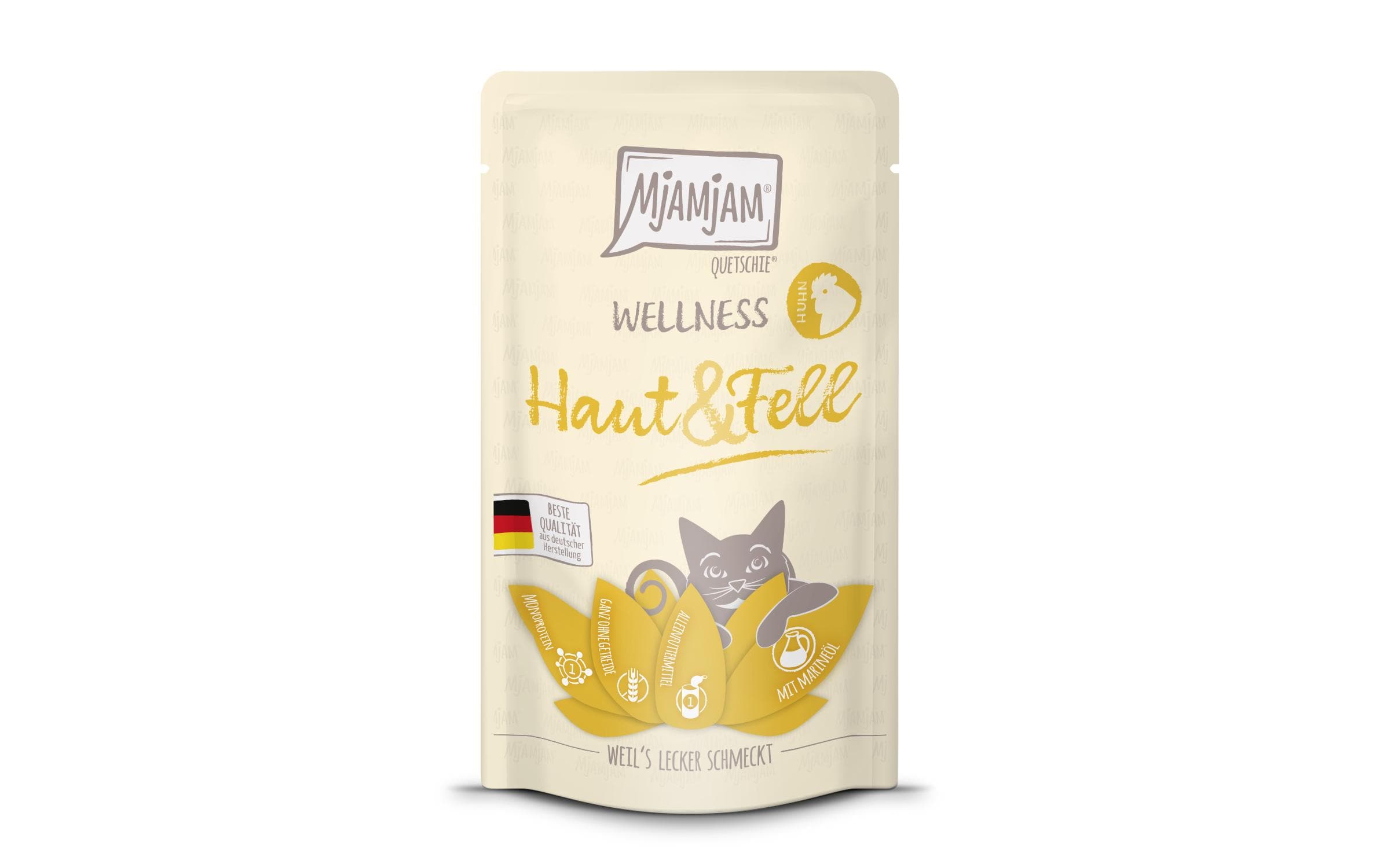 Mjamjam Cat Quetschie Wellness 125g Haut & Fell Huhn