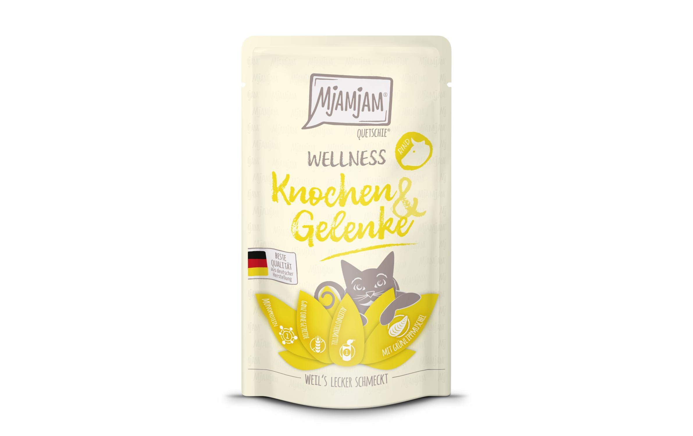 Mjamjam Cat Quetschie Wellness 125g Knochen & Gelenke Rind