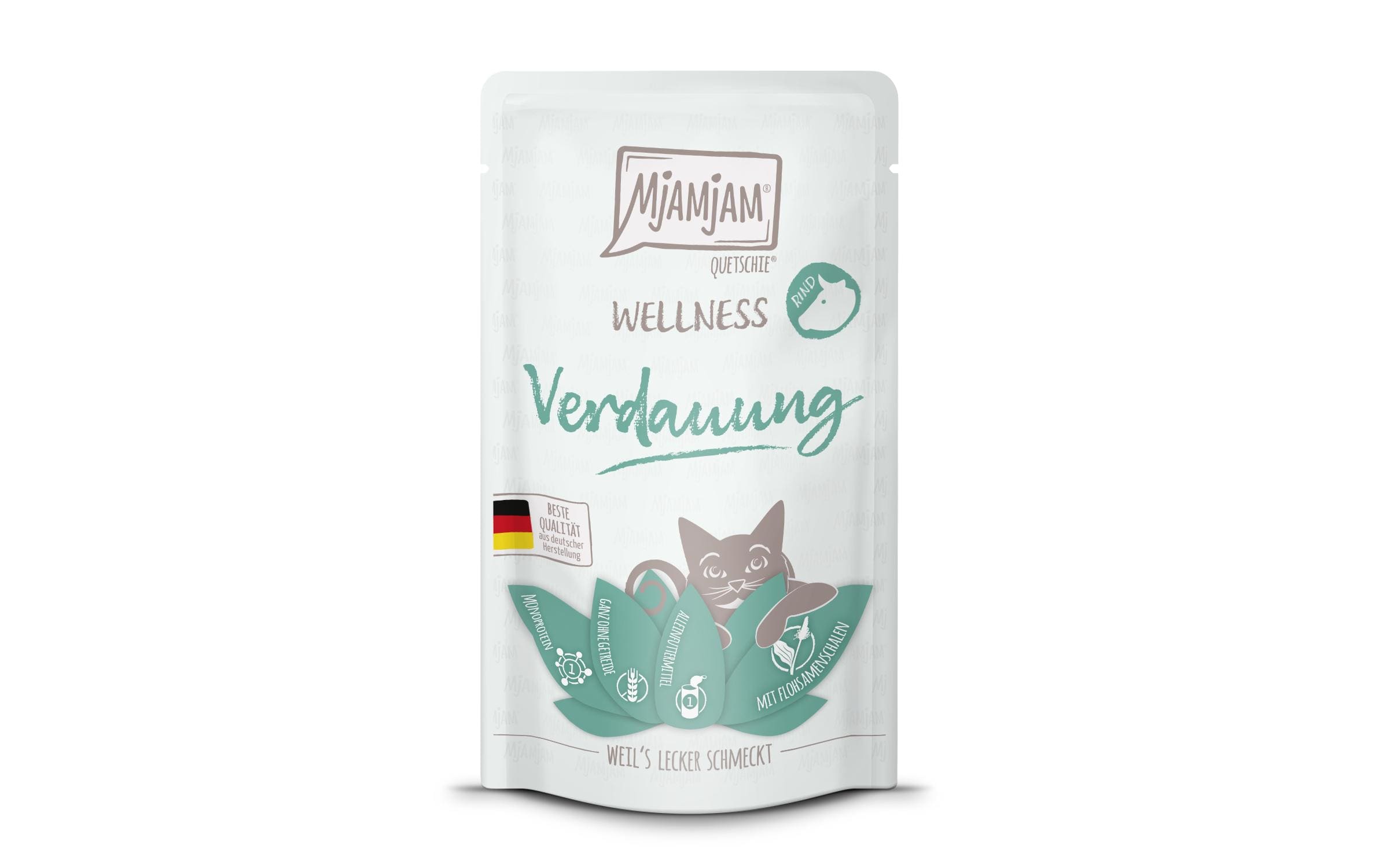 Mjamjam Cat Quetschie Wellness 125g Verdauung Rind