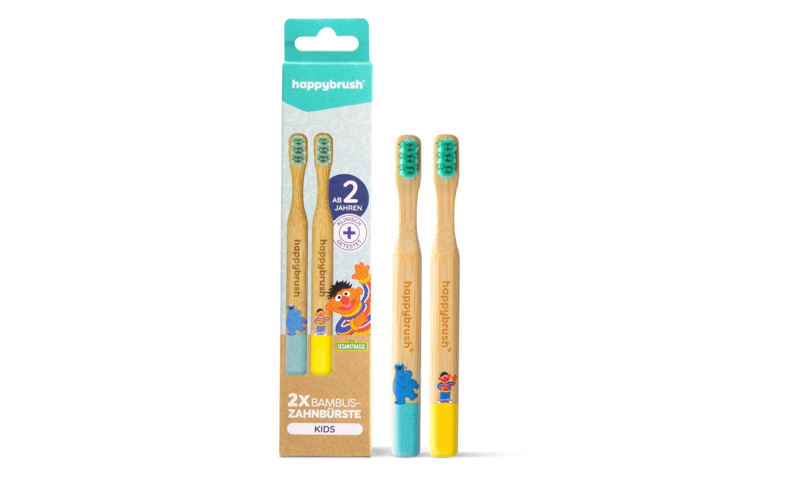 happybrush Bambus Zahnbürste Handzahnbürste f. Kinder Sesamstrasse