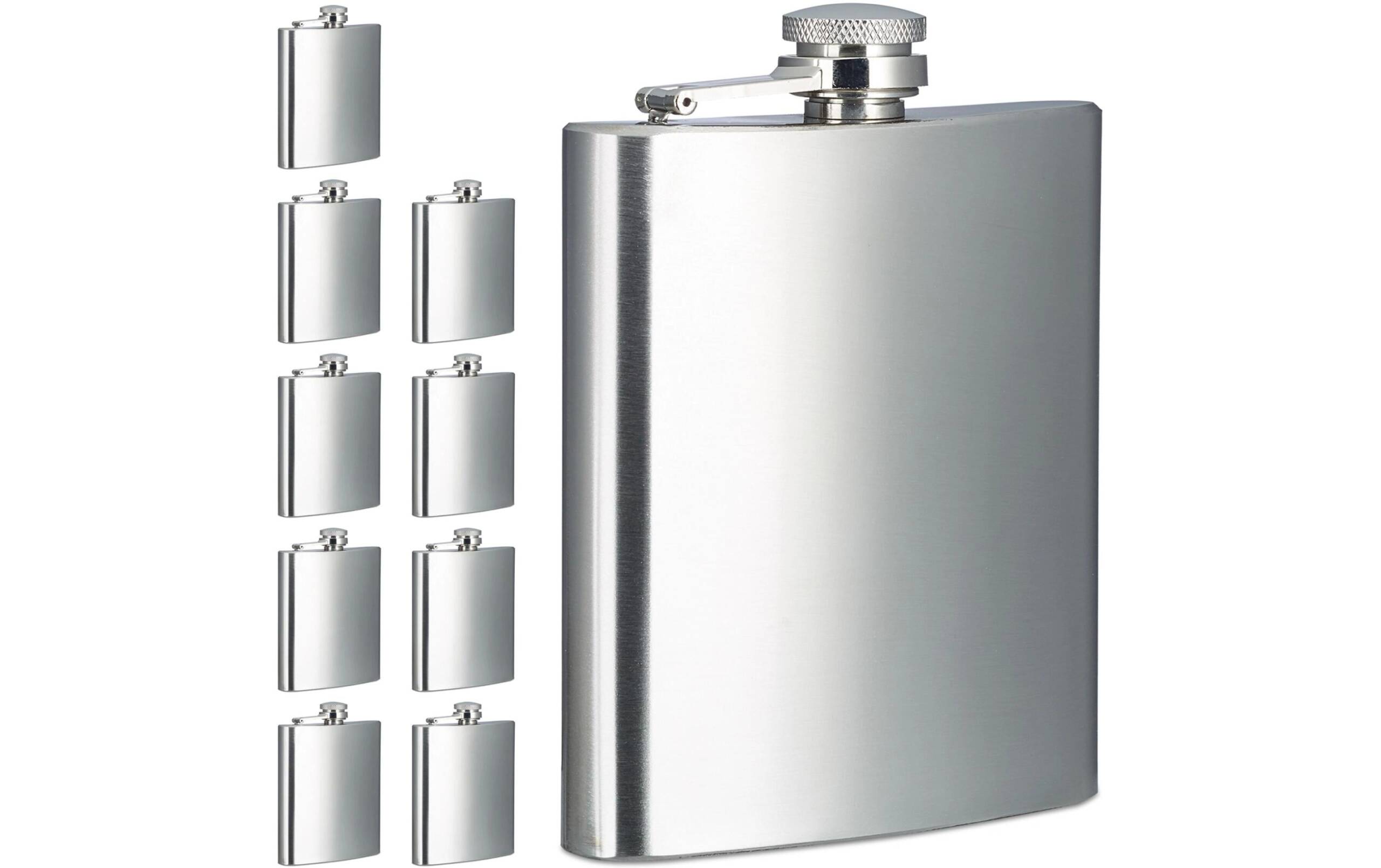 relaxdays Flachmann 10er Set 200ml, Edelstahl