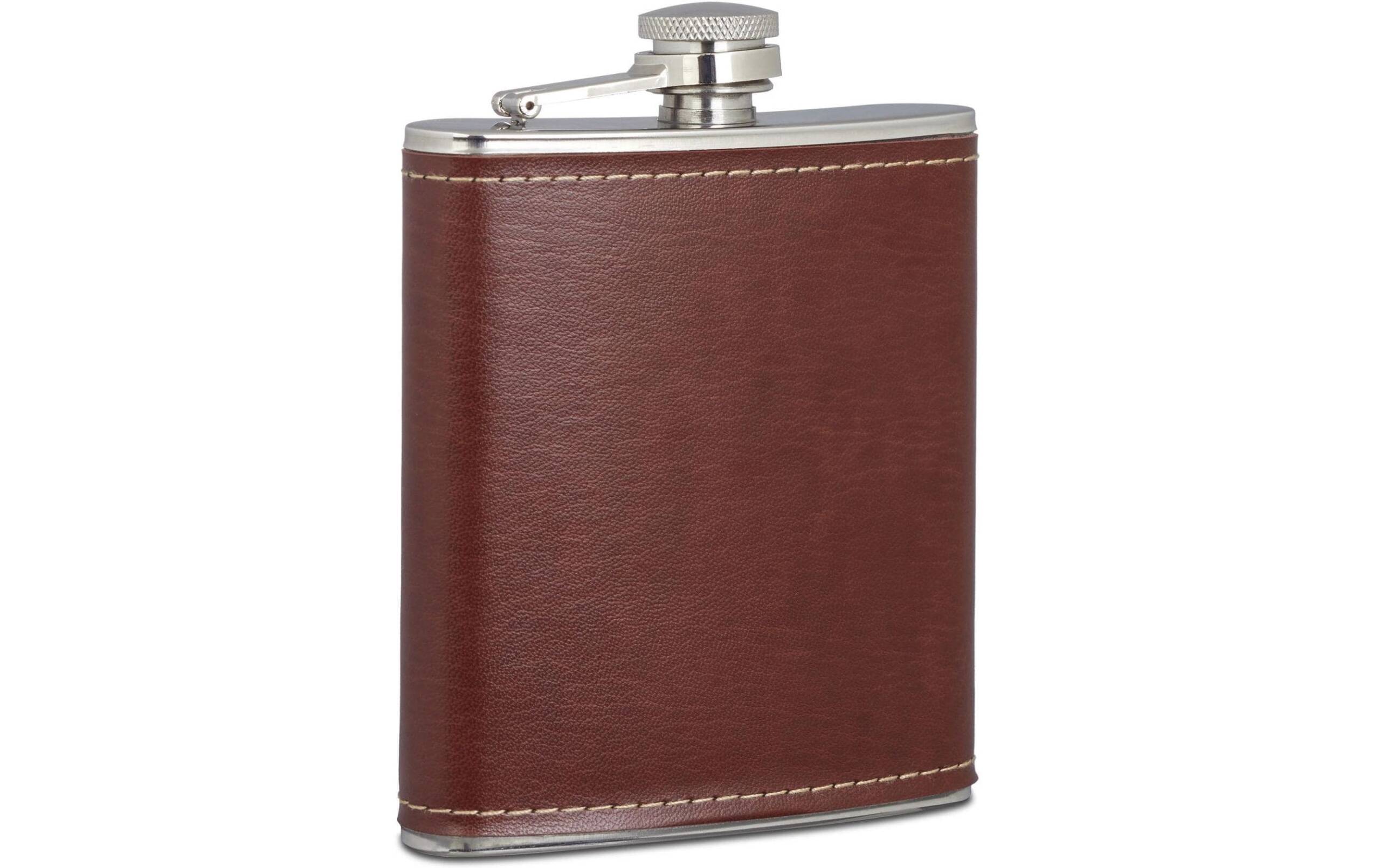 relaxdays Flachmann mit Kunstleder 200ml, Edelstahl