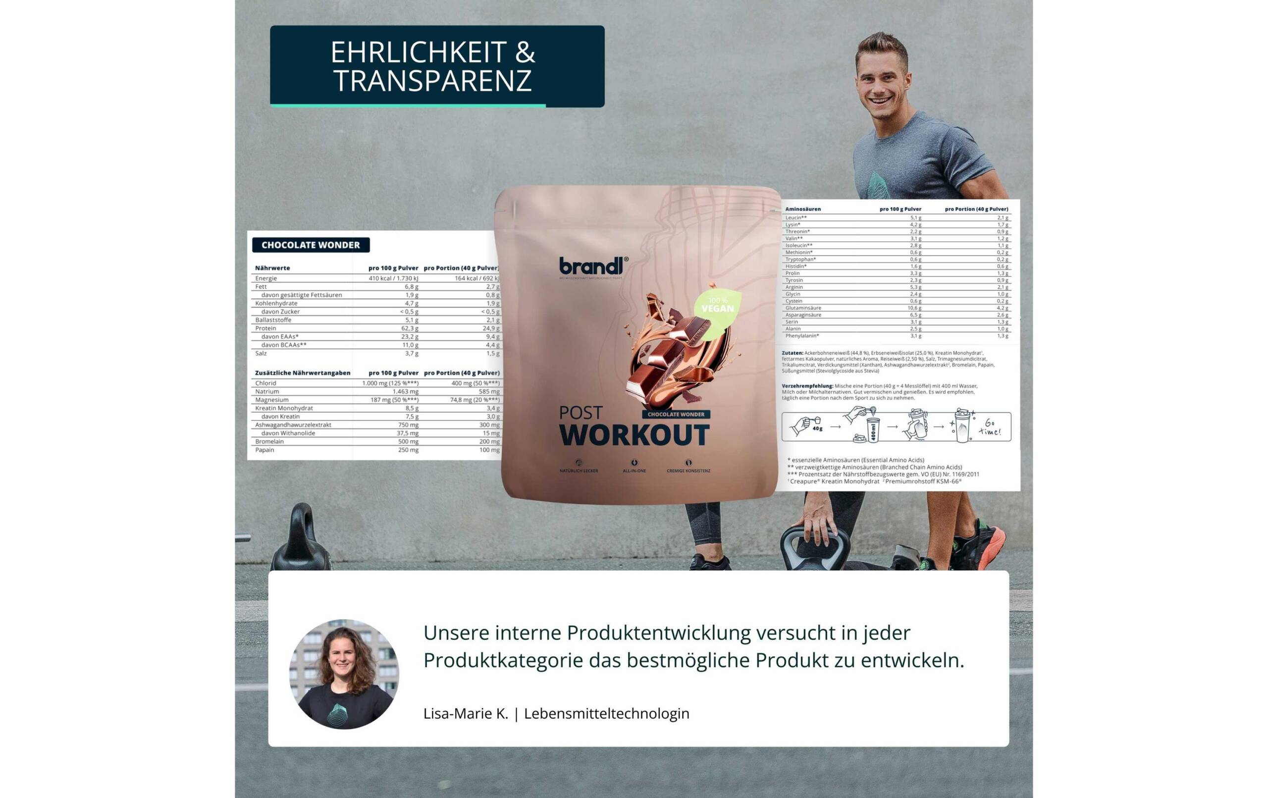 Brandl Post Workout 2.0 Vegan Beutel: 1000g, Chocolate Dream – Bild 8