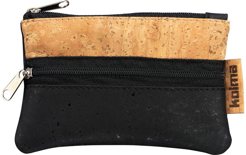 Kolma Tasche Naturkork mini schwarz/braun 2 Fächer mit Reissverschluss, 8x13cm