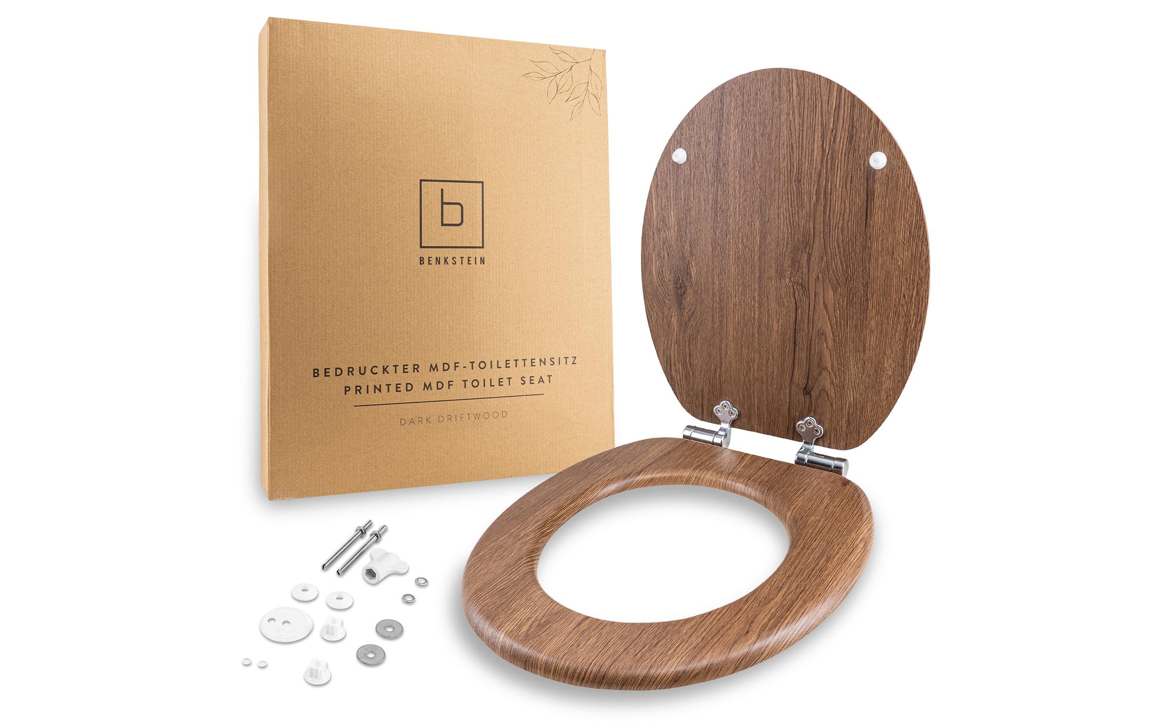 Benkstein WC-Sitz MDF Treibholz Toilettensitz, Scharnierbreite 130-185mm