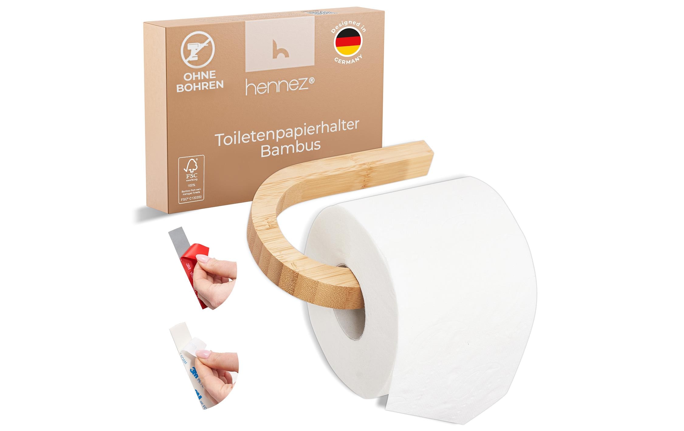 Hennez Toilettenpapierhalter Bambus Evan 15x11x1.5cm, Klebbar, Bambus