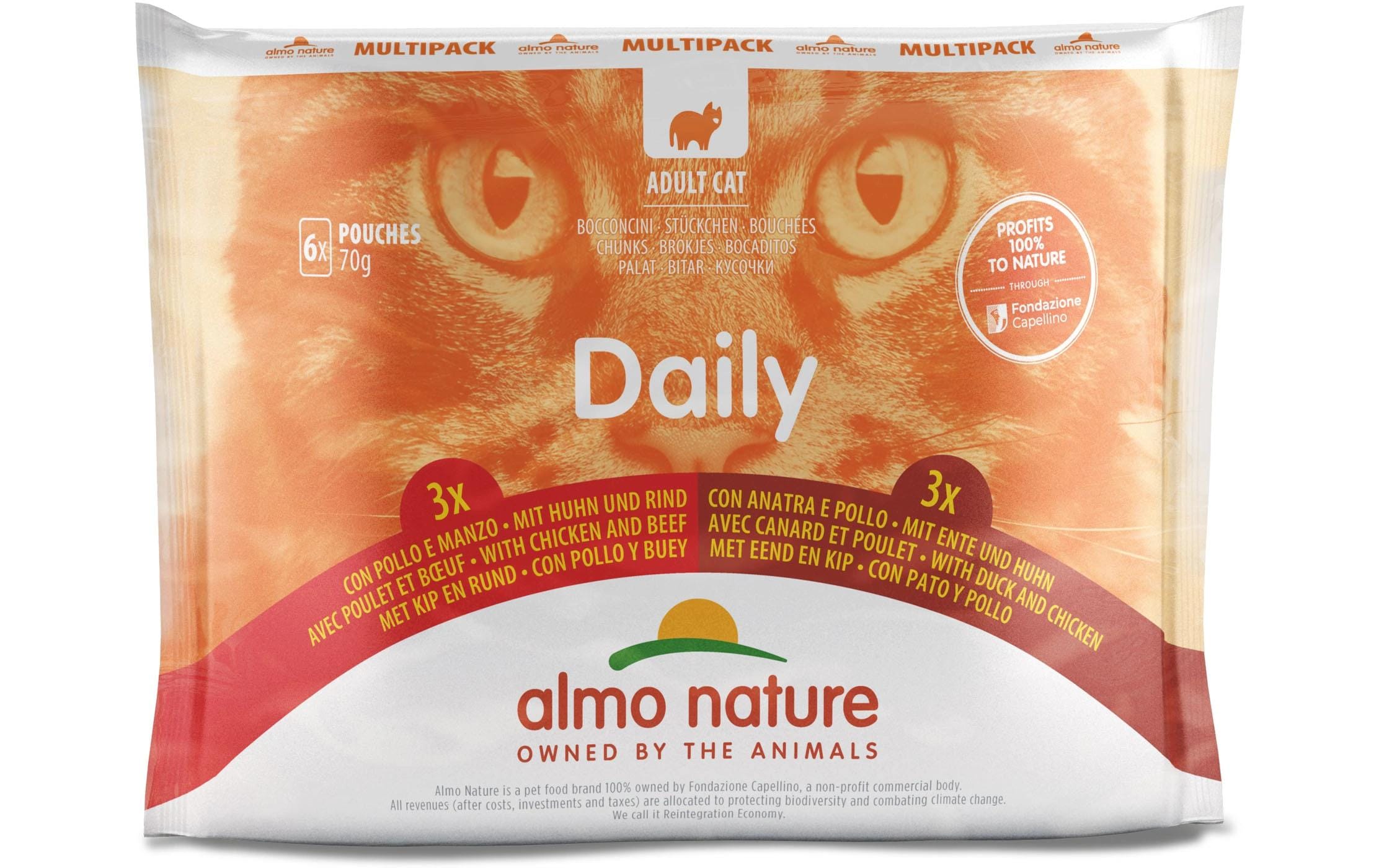 Almo Nature Nassfutter Daily Multipack Huhn/Rind/Ente, 6x70g