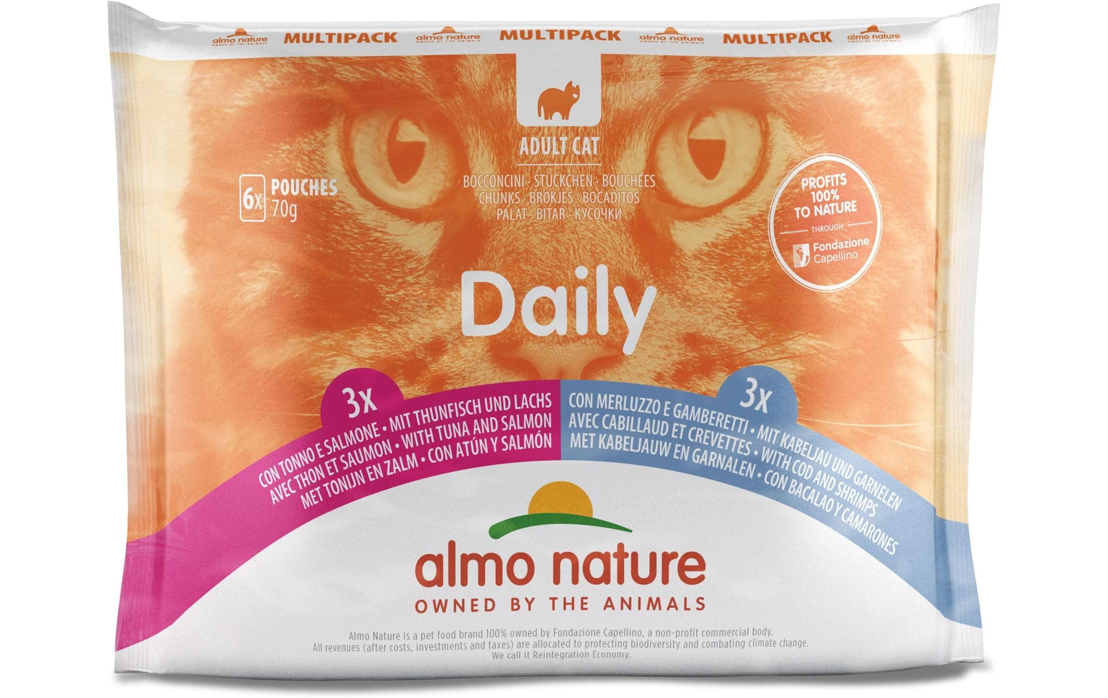 Almo Nature Nassfutter Daily Multipack Lachs/Kabe/Garne, 6x70g