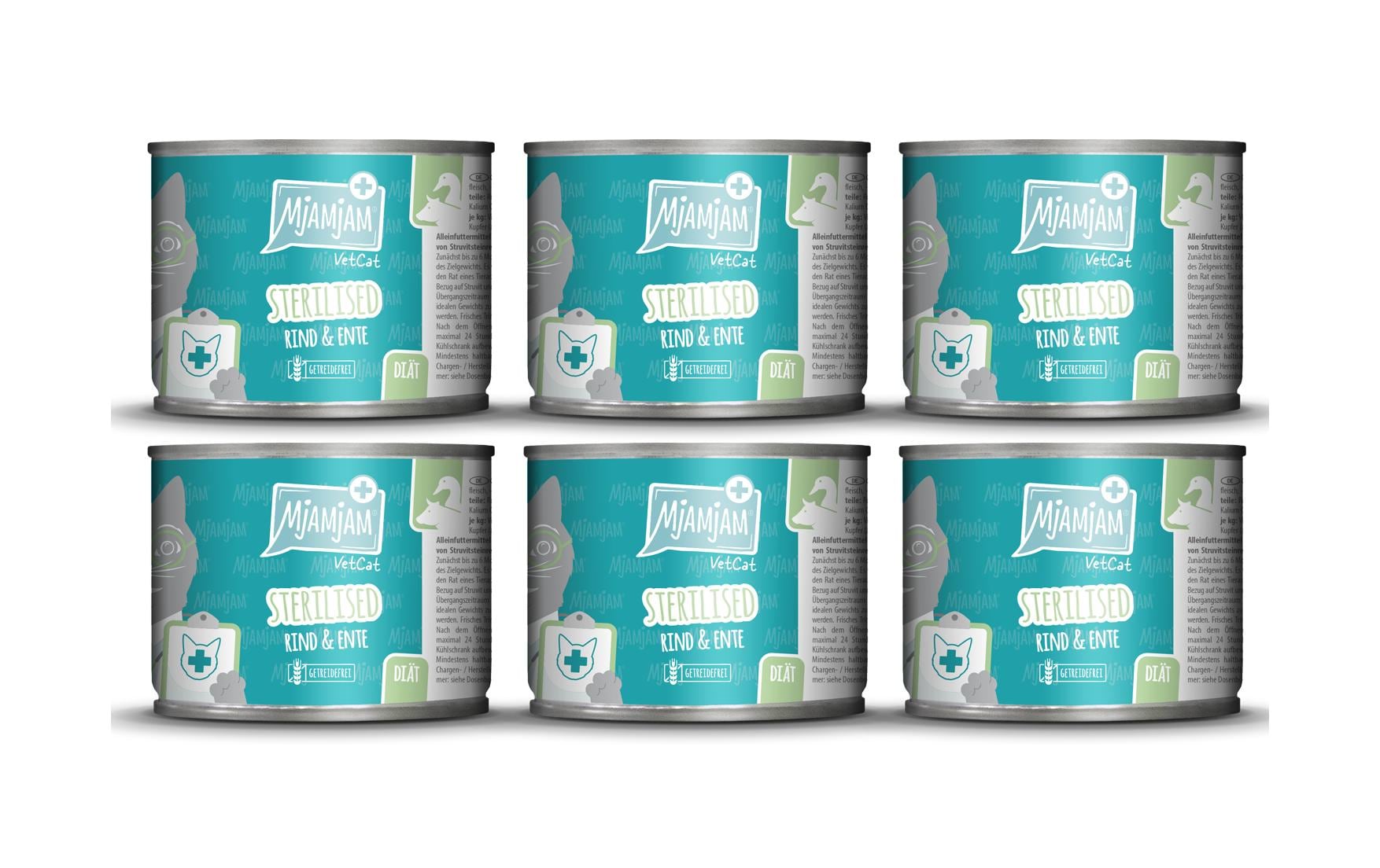 Mjamjam VetCat Diät 6x200g Kit Sterilized, Rind & Ente