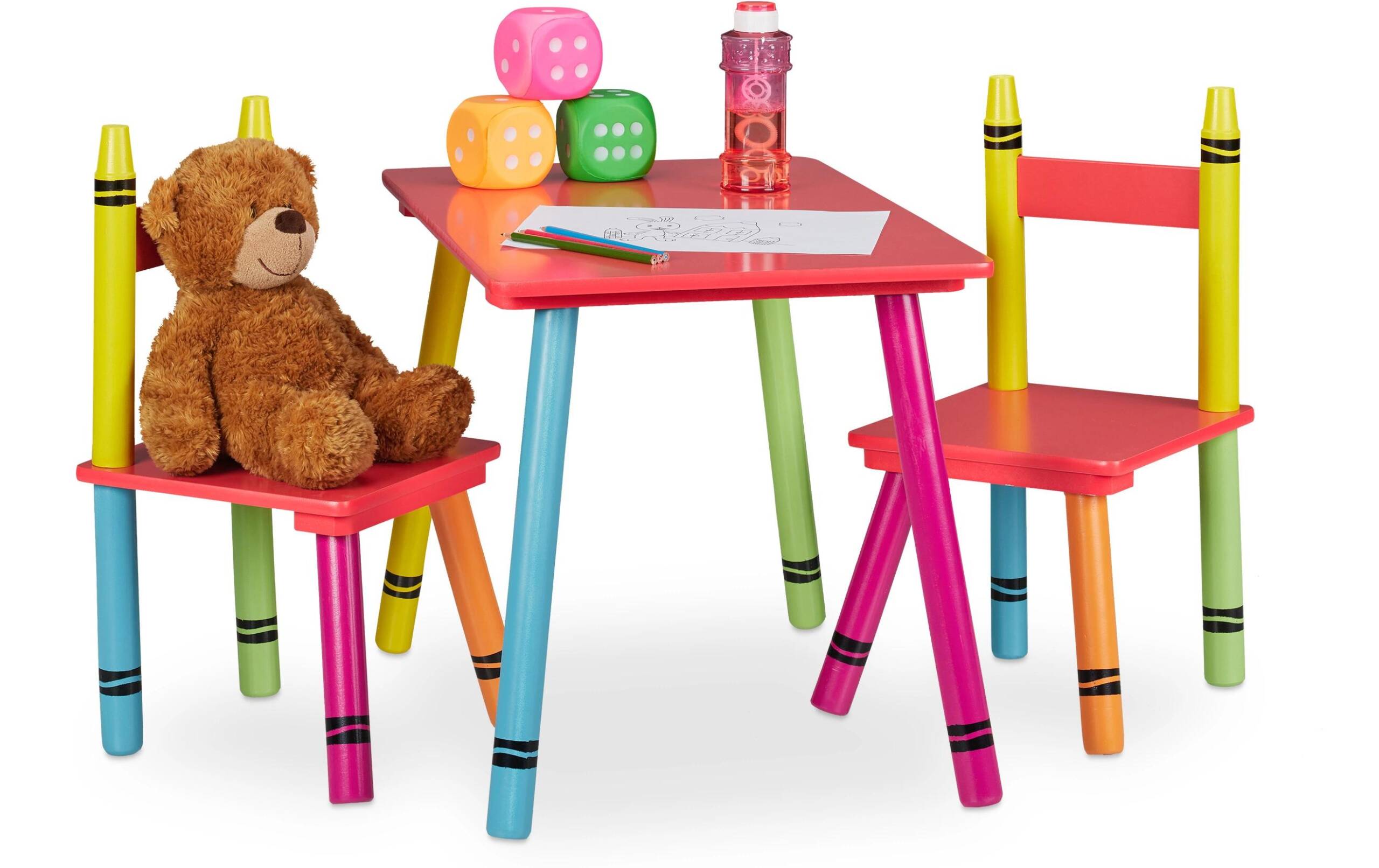 relaxdays Kindersitzgruppe 3-teilig MDF, Kiefernholz, China