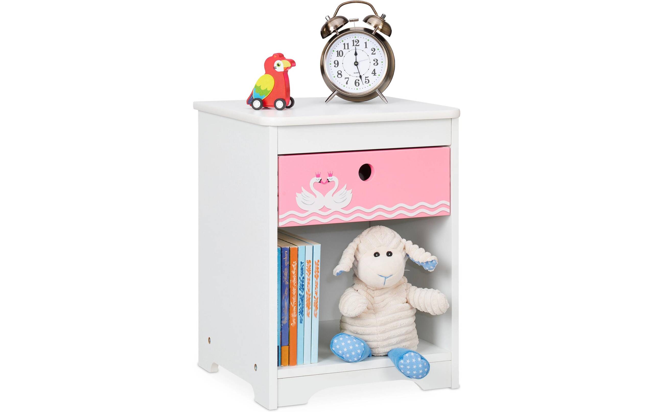 relaxdays Nachttisch für Kinder Schwan MDF, China, Weiss/Blau