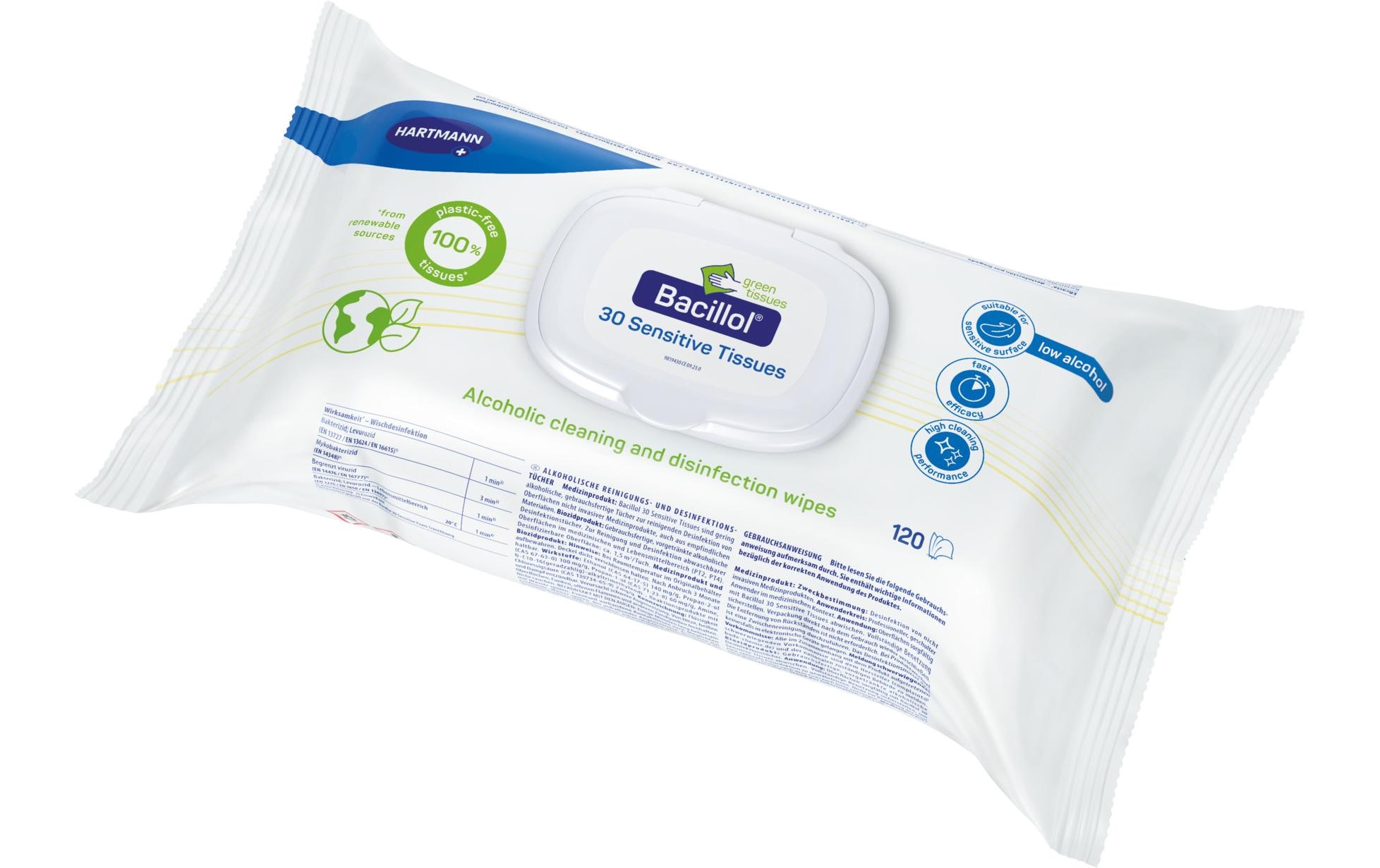 Bacillol 30 Sensitive Green Tissues 120 Stück, Desinfektionstücher Flächen