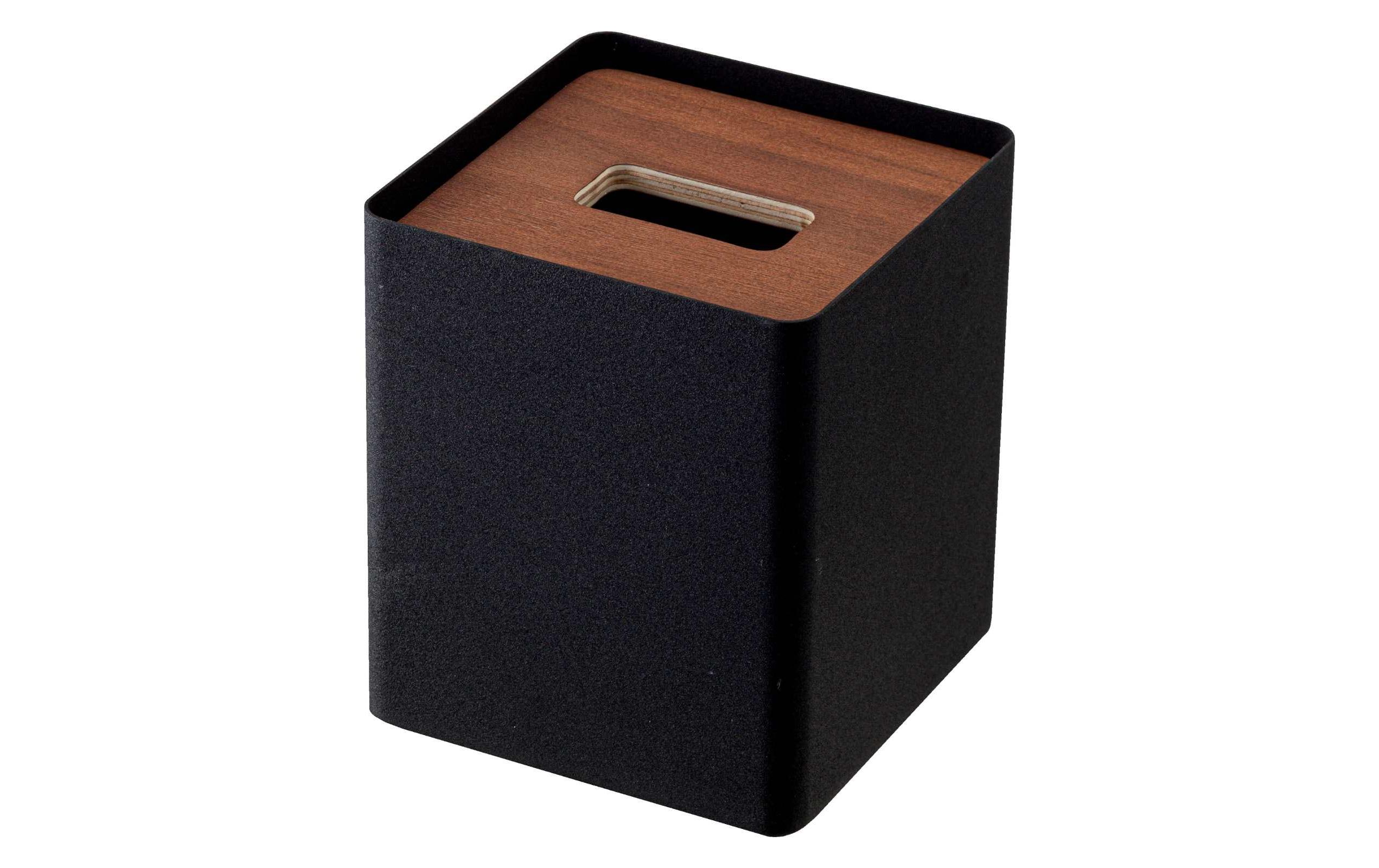 Yamazaki Taschentuchbox Quadratisch Stahl/Sperrholz, Schwarz