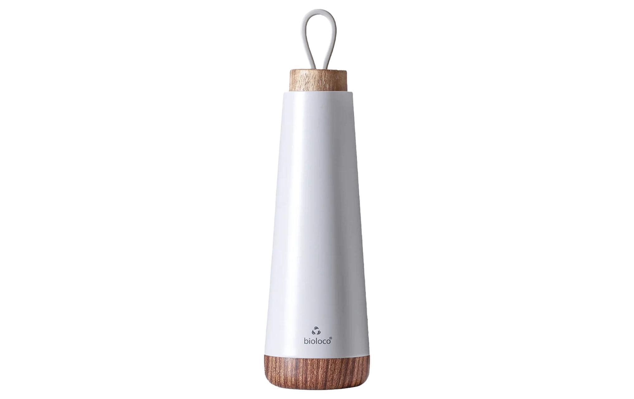 bioloco Thermoflasche Loop-Light grey 500ml , Edelstahl, Holzdeckel