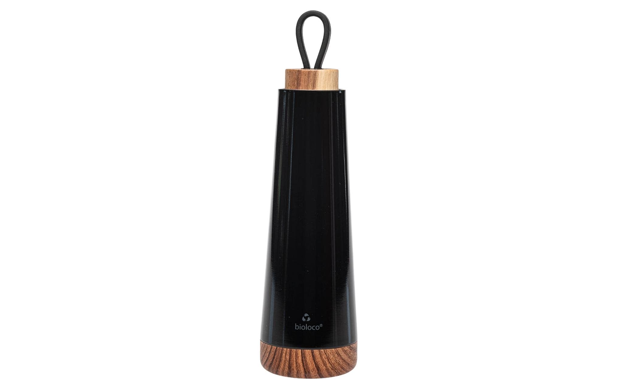 bioloco Thermoflasche Loop-Black 500ml , Edelstahl, Holzdeckel