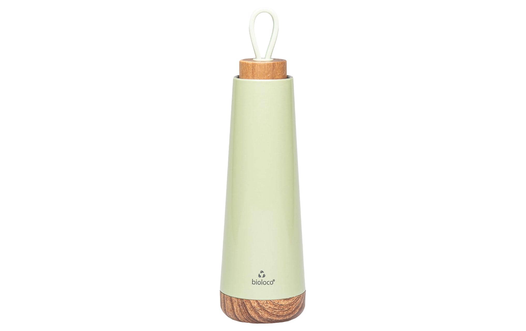 bioloco Thermoflasche Loop-Light green 500ml , Edelstahl, Holzdeckel