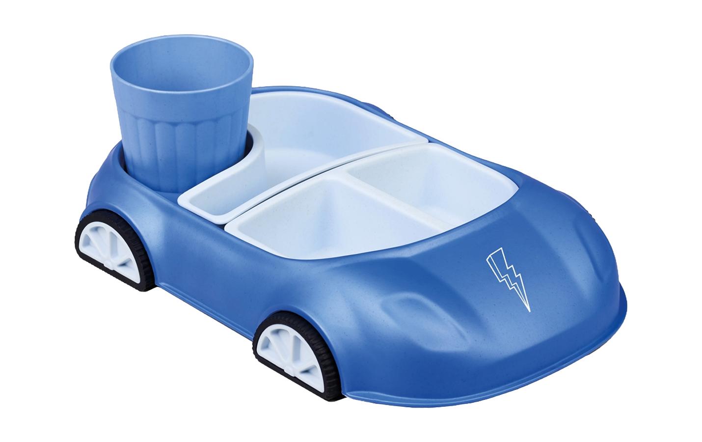 bioloco Kindergeschirr-car blue lightning Set, Teller, Schalen, Becher