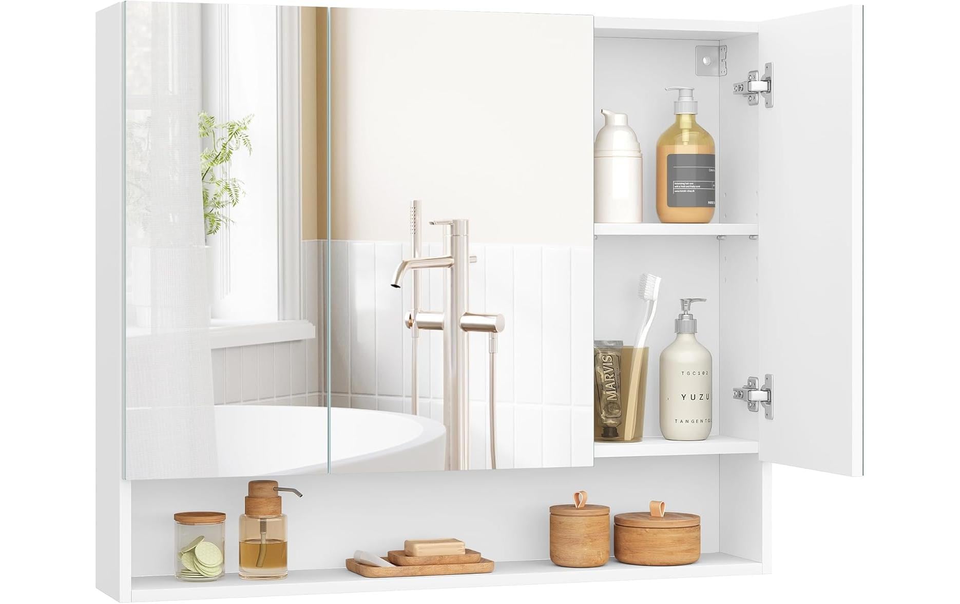 Vasagle Spiegelschrank, Weiss 90x16.5x75 cm (LxBxH), Holz, Glas