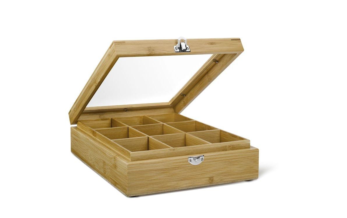 BREDEMEIJER Teebox Bambus 9 Fächer mit Fenster, 9 Fächer, Braun