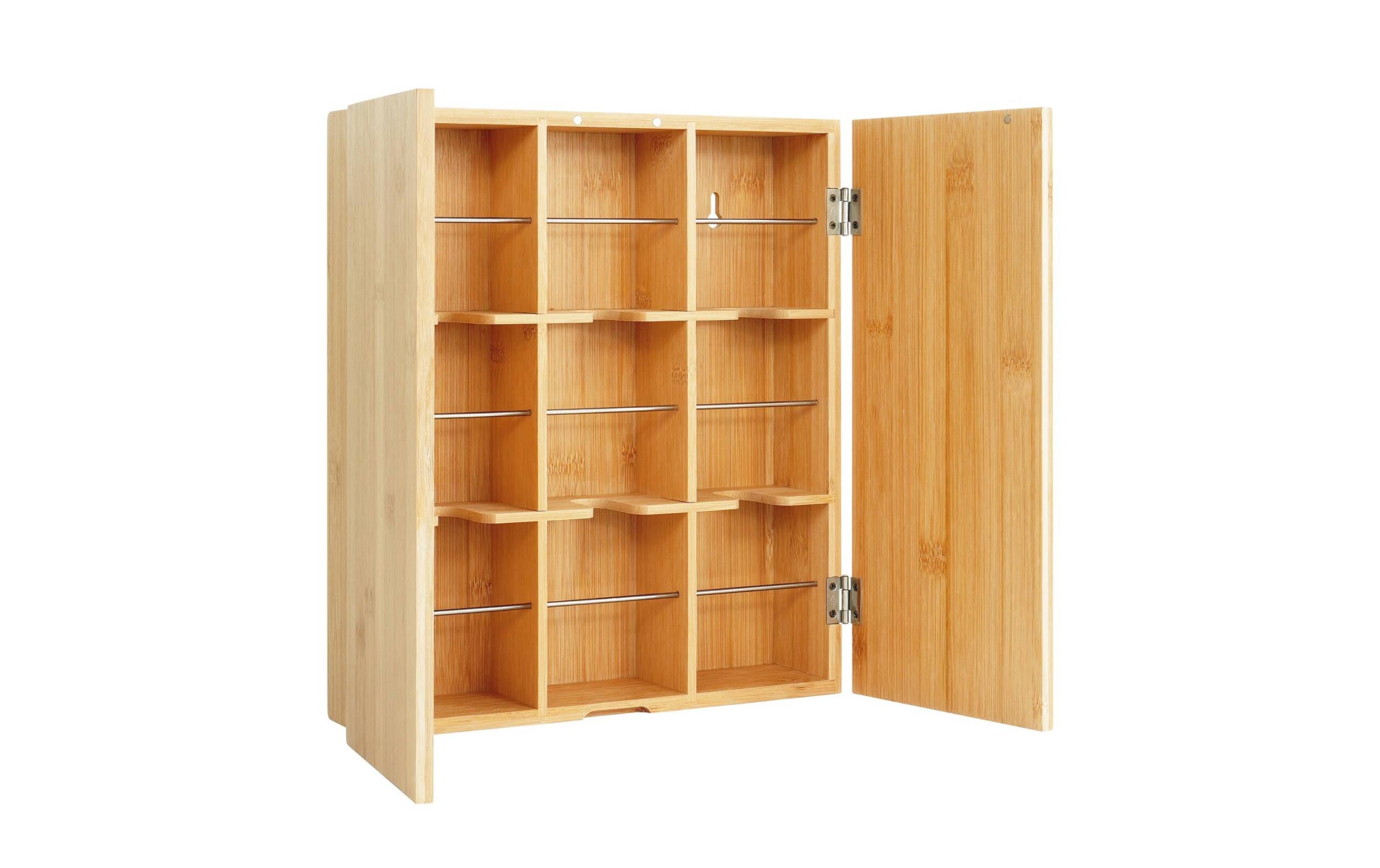 relaxdays Teebox Bambus 9 Fächer Material: Bambus, Edelstahl