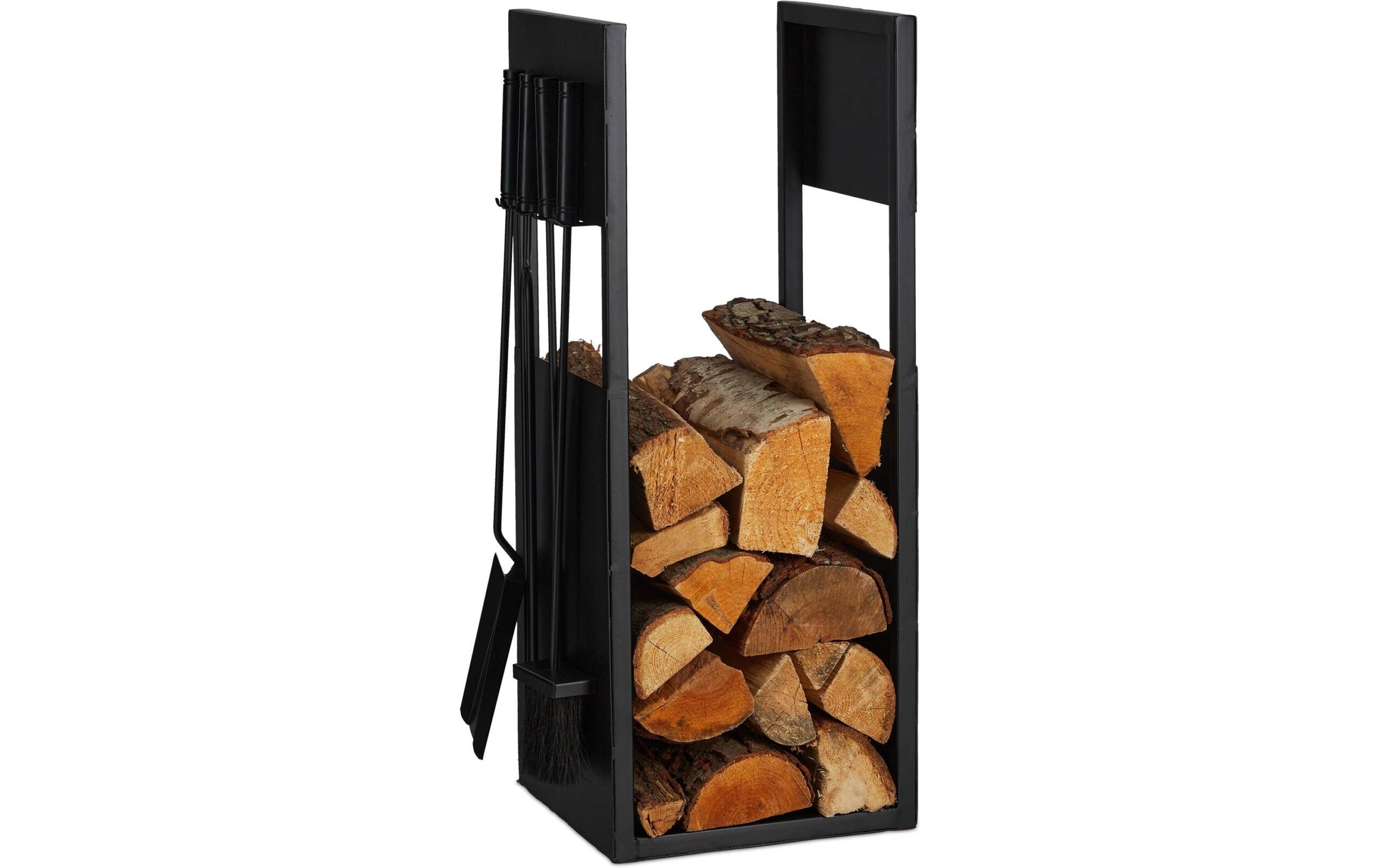 relaxdays Kaminholzregal mit Besteck