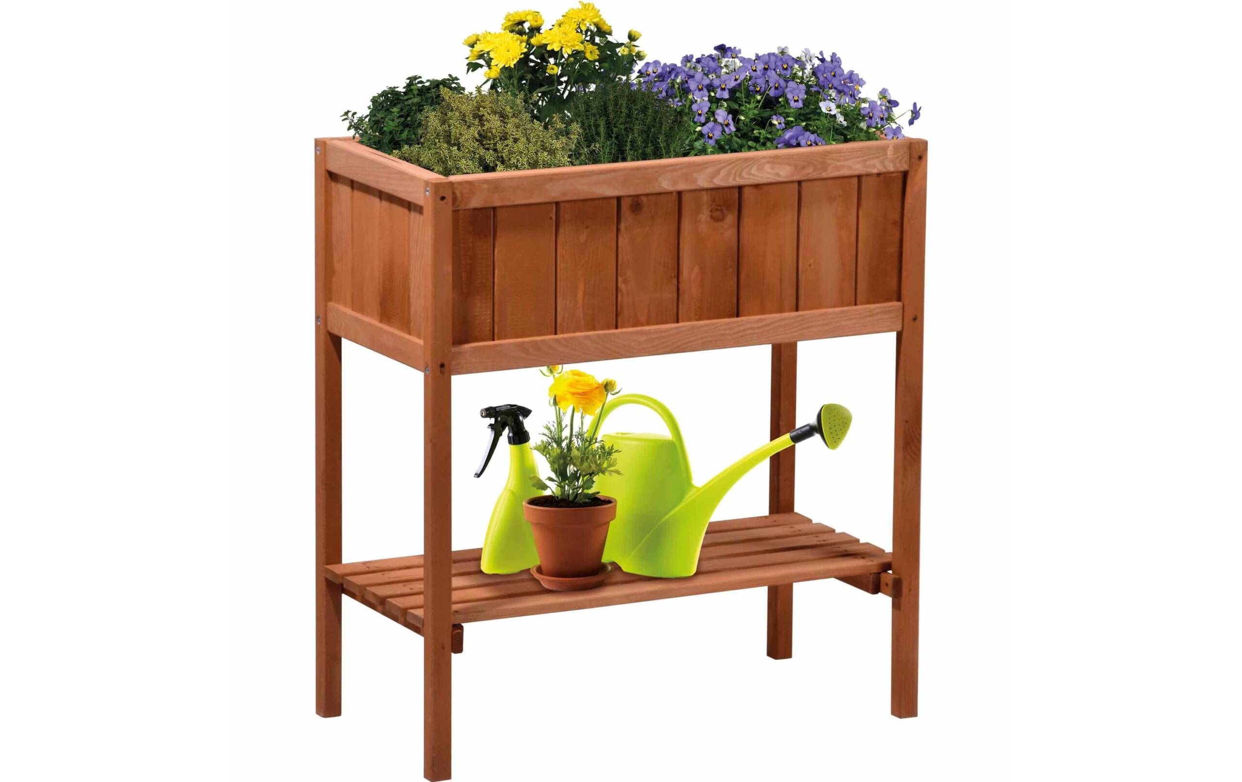 Hochbeet mit Ablage, braun aus Holz