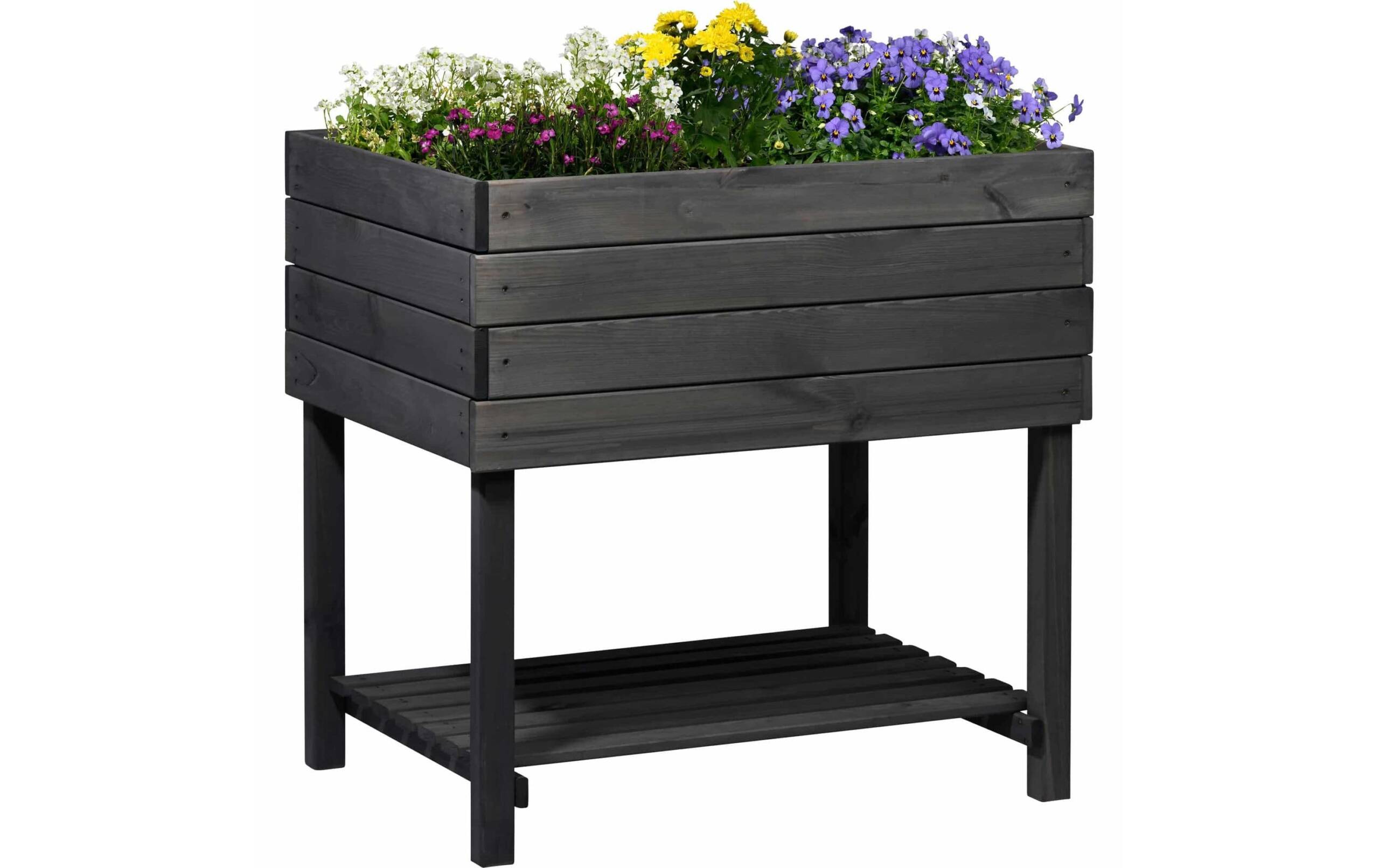 Hochbeet Kubus 2.0 mit Ablage +Pflanzfolie aus Holz, Anthrazit