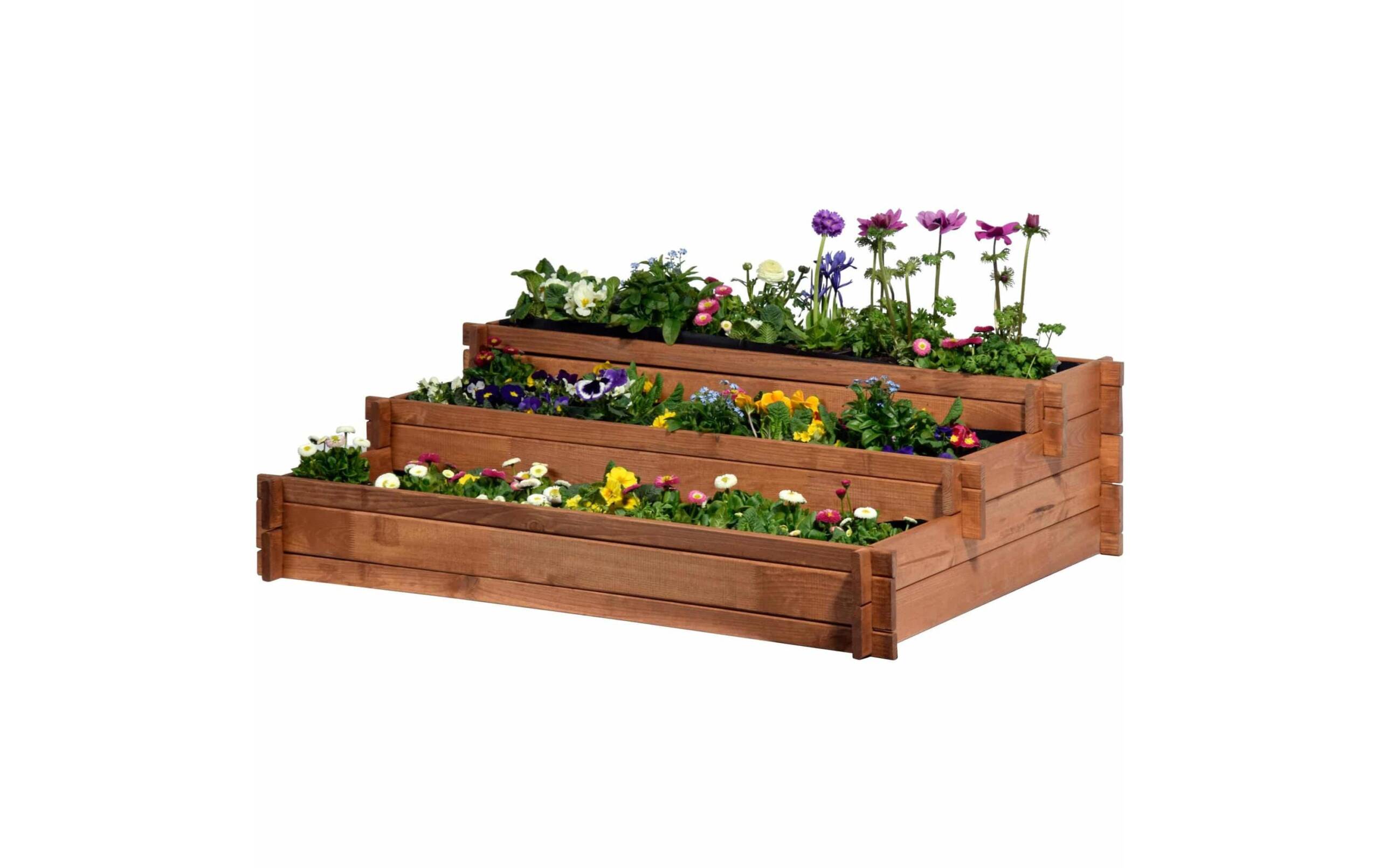Etagen-Hochbeet Peru inkl. Pflanzvlies, aus Holz,  3-stufig