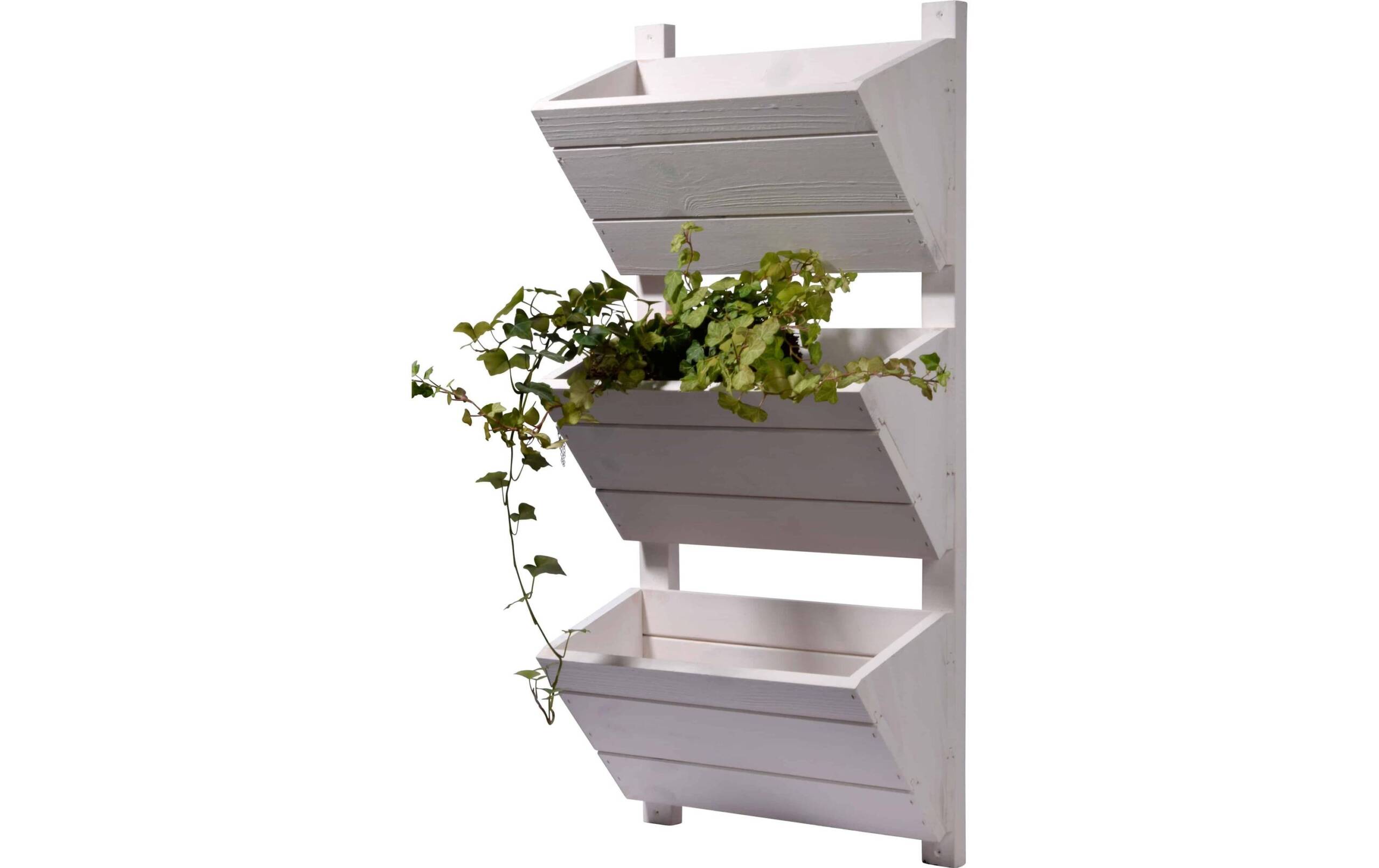 3-stufiges Wand-Pflanzbeet, weiss aus Holz