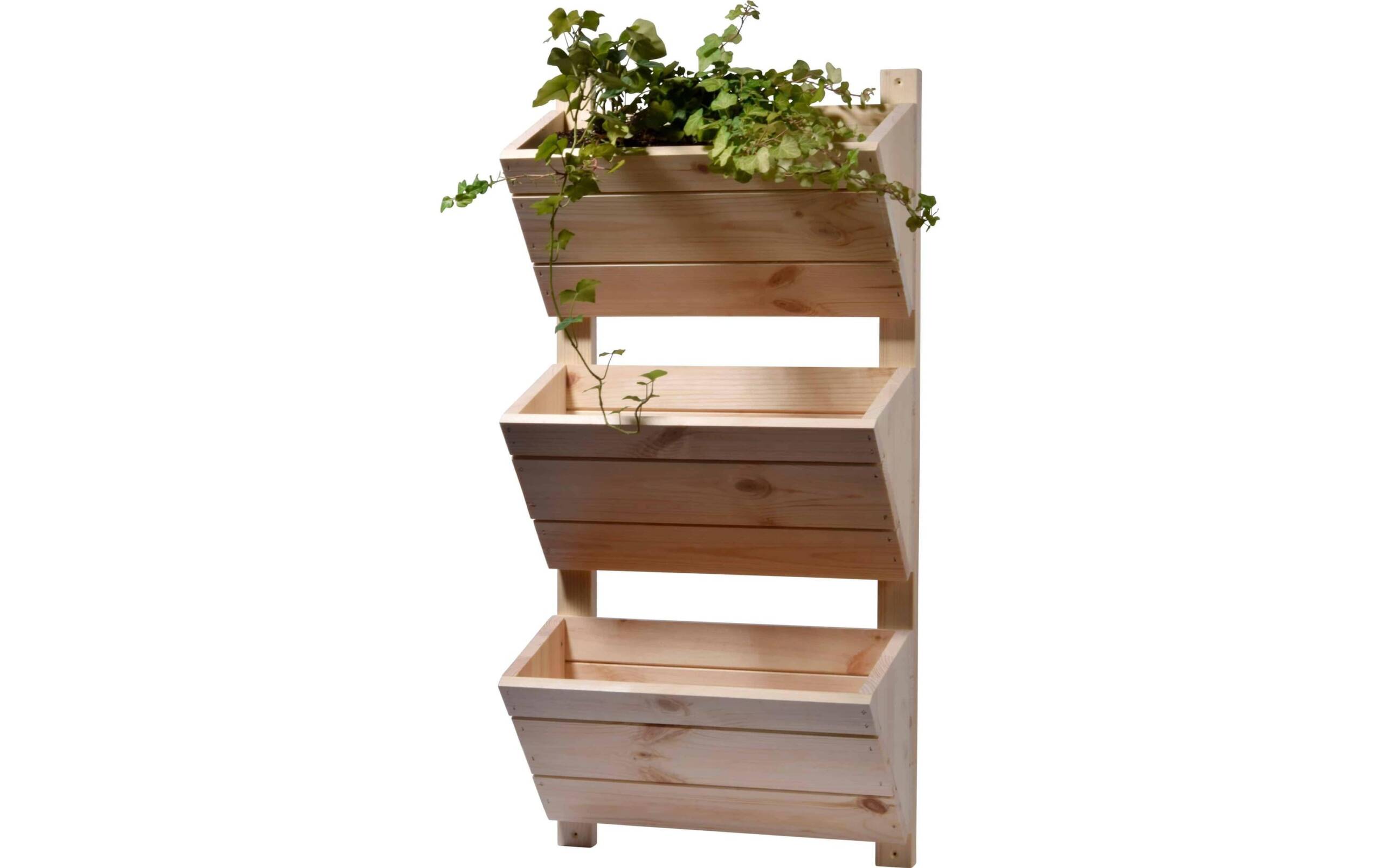 3-stufiges Wand-Pflanzbeet, natur aus Holz