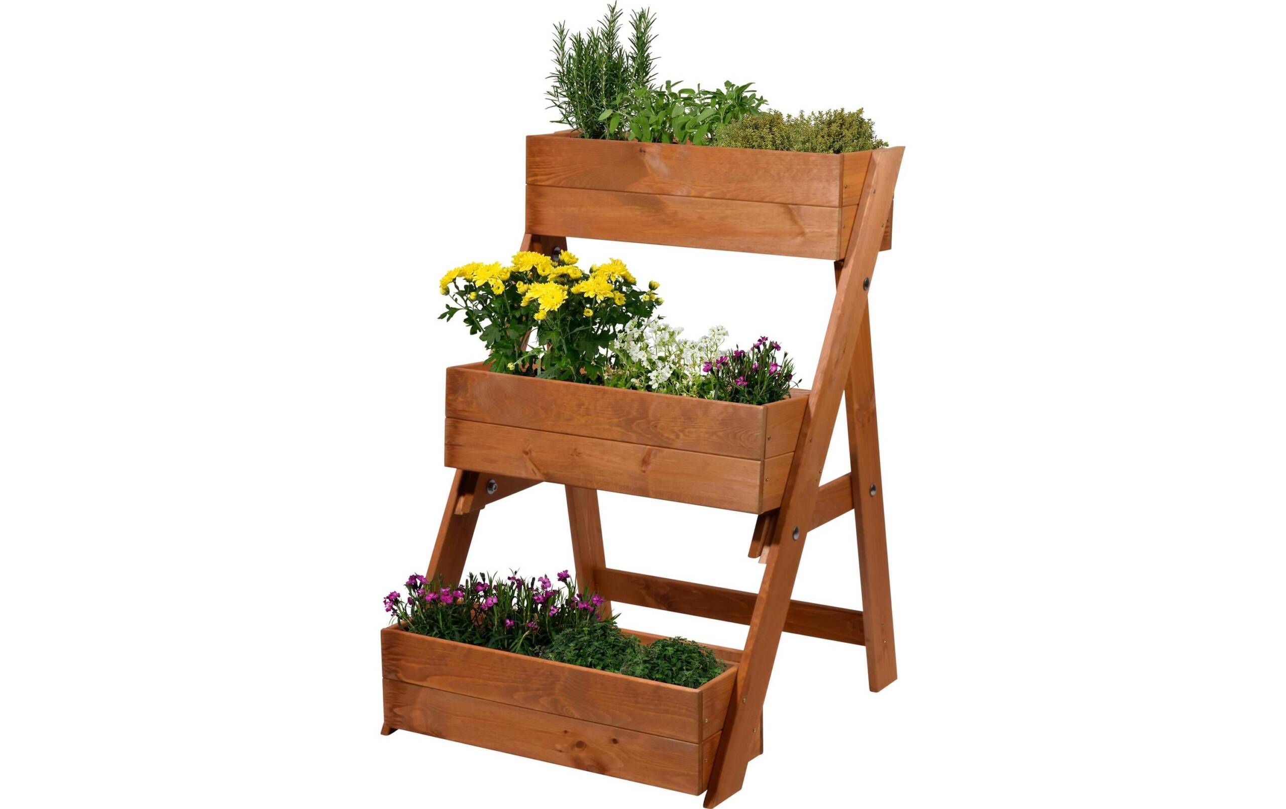 Hochbeet Pflanztreppe 3-stufig aus Holz,inkl. Pflanzfolie, Braun