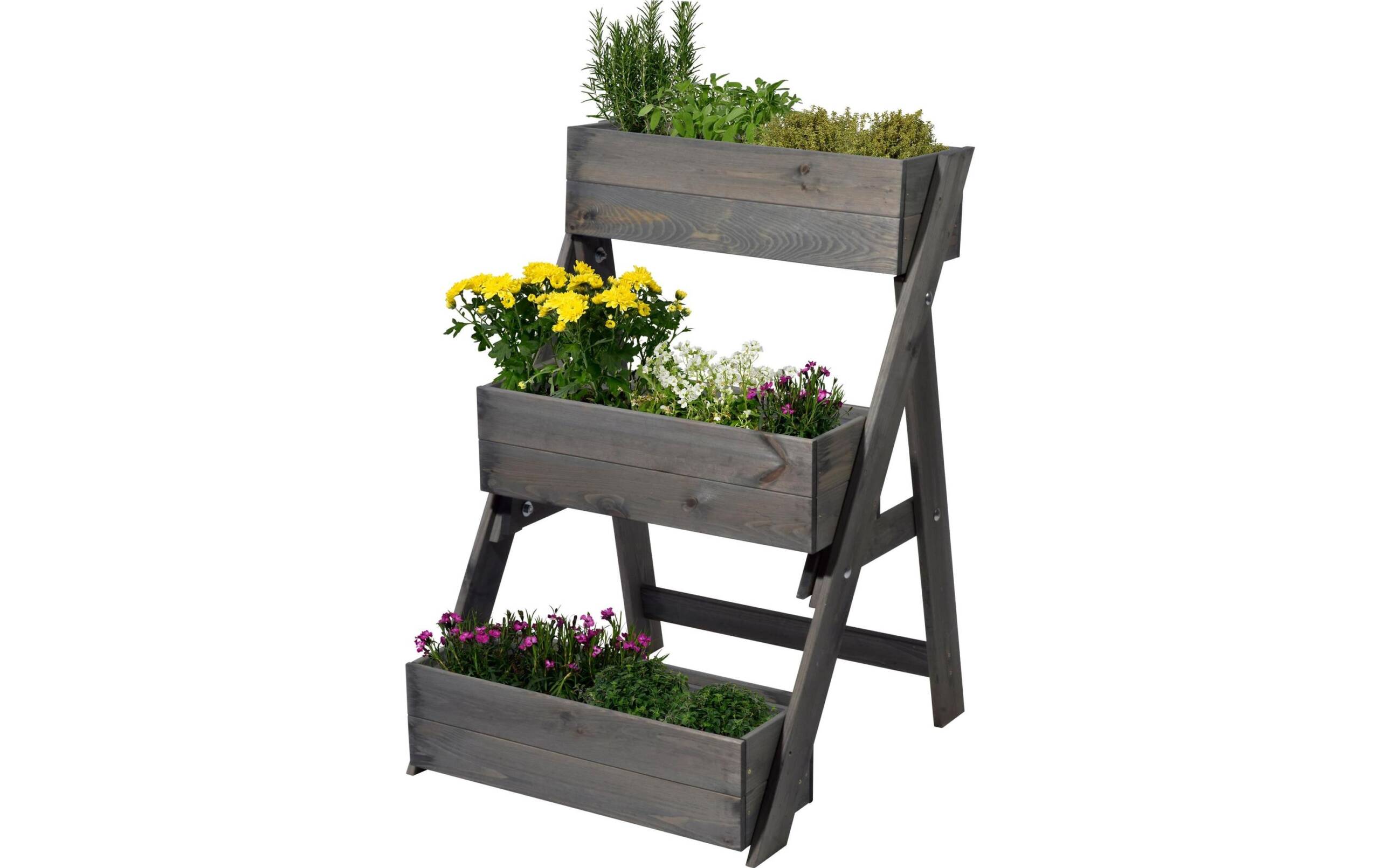 Hochbeet Pflanztreppe 3-stufig aus Holz,inkl. Pflanzfolie, Anthrazit