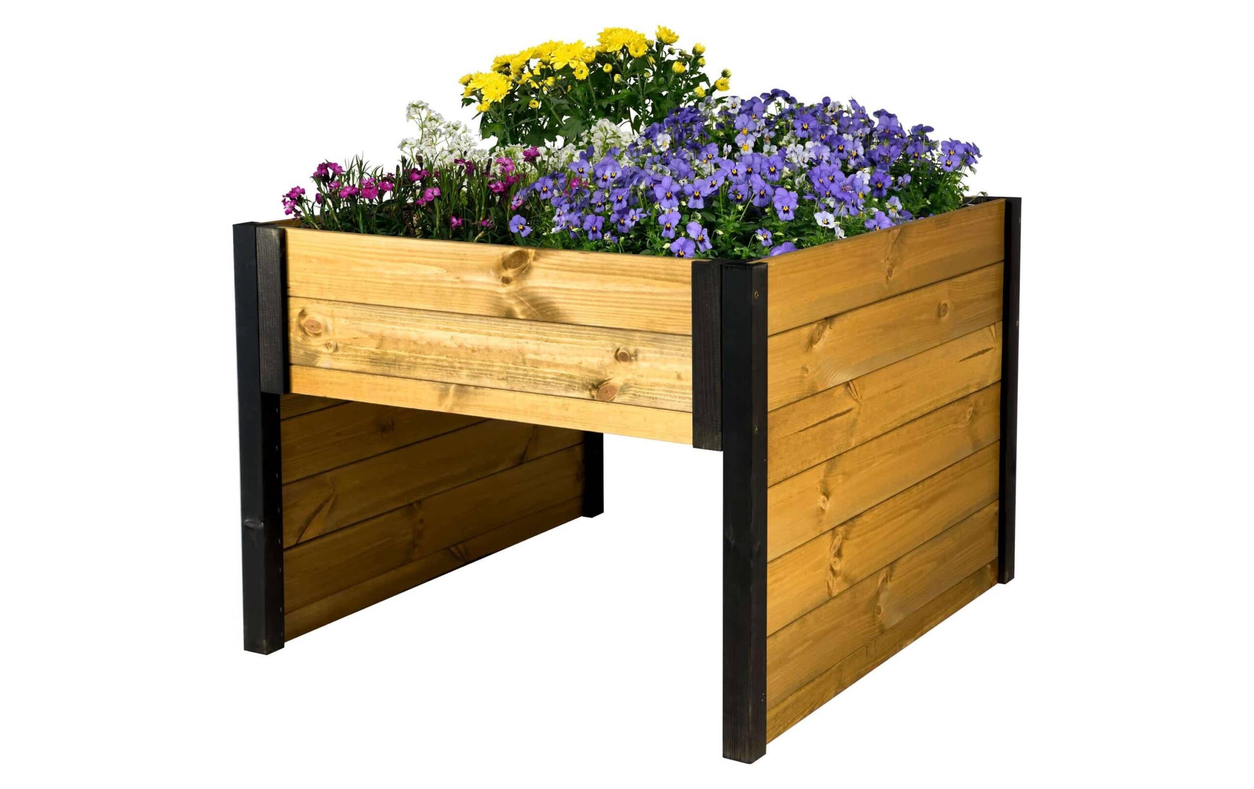 Mährobotergarage mit Pflanzkasten aus Holz, Schwarz-braun