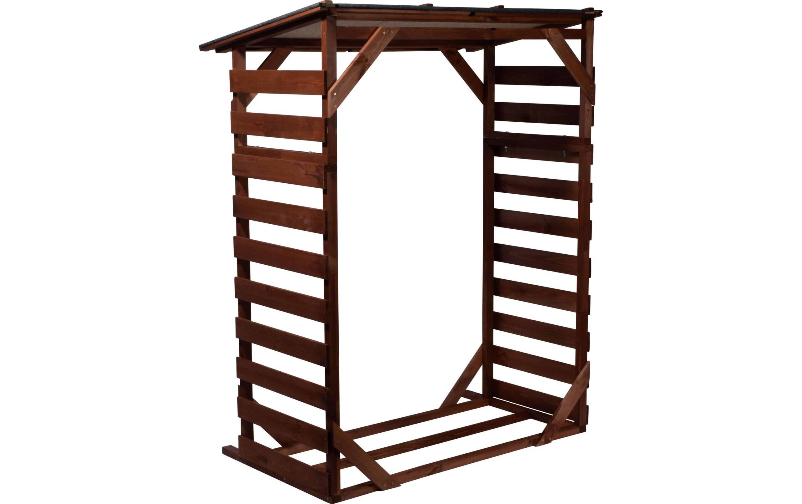 Kaminholzregal Ligno aus Holz mit grauem Bitumendach