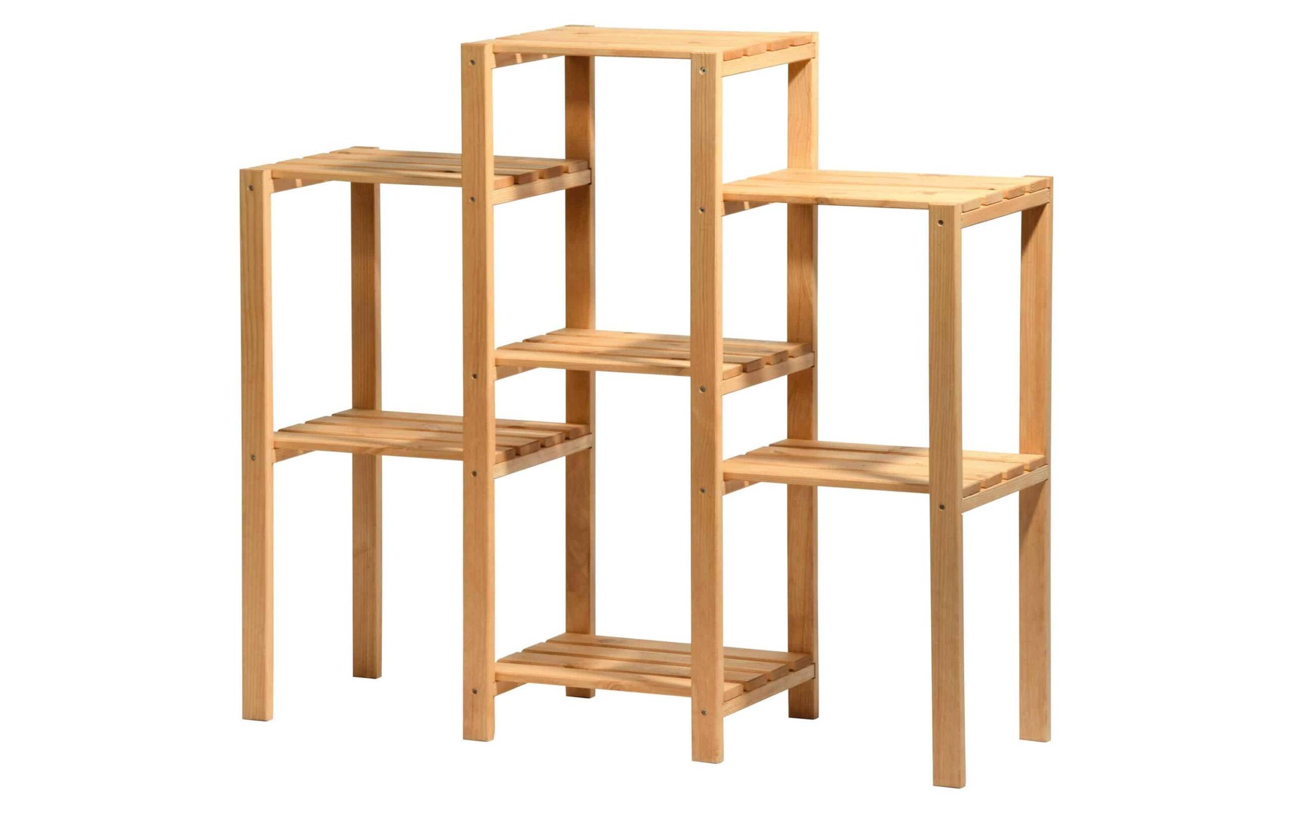 Dekoratives Blumenregal, 7-flächig, natur aus Holz