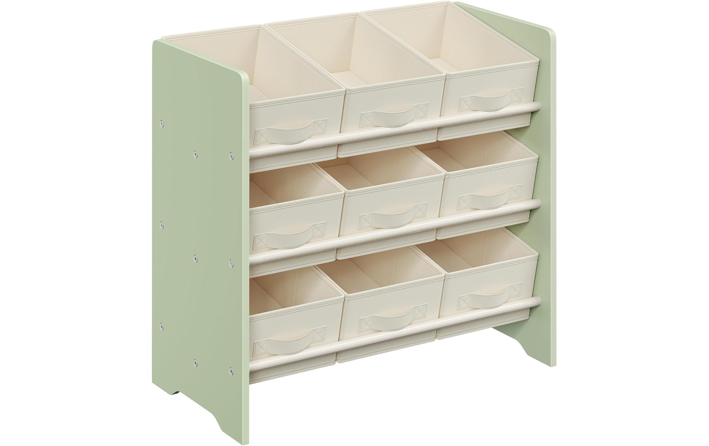 Songmics Regal mit 9 Boxen für Spielzeuge 62.5x29.5x60 cm (LxBxH), Grün-Weiss, Holz