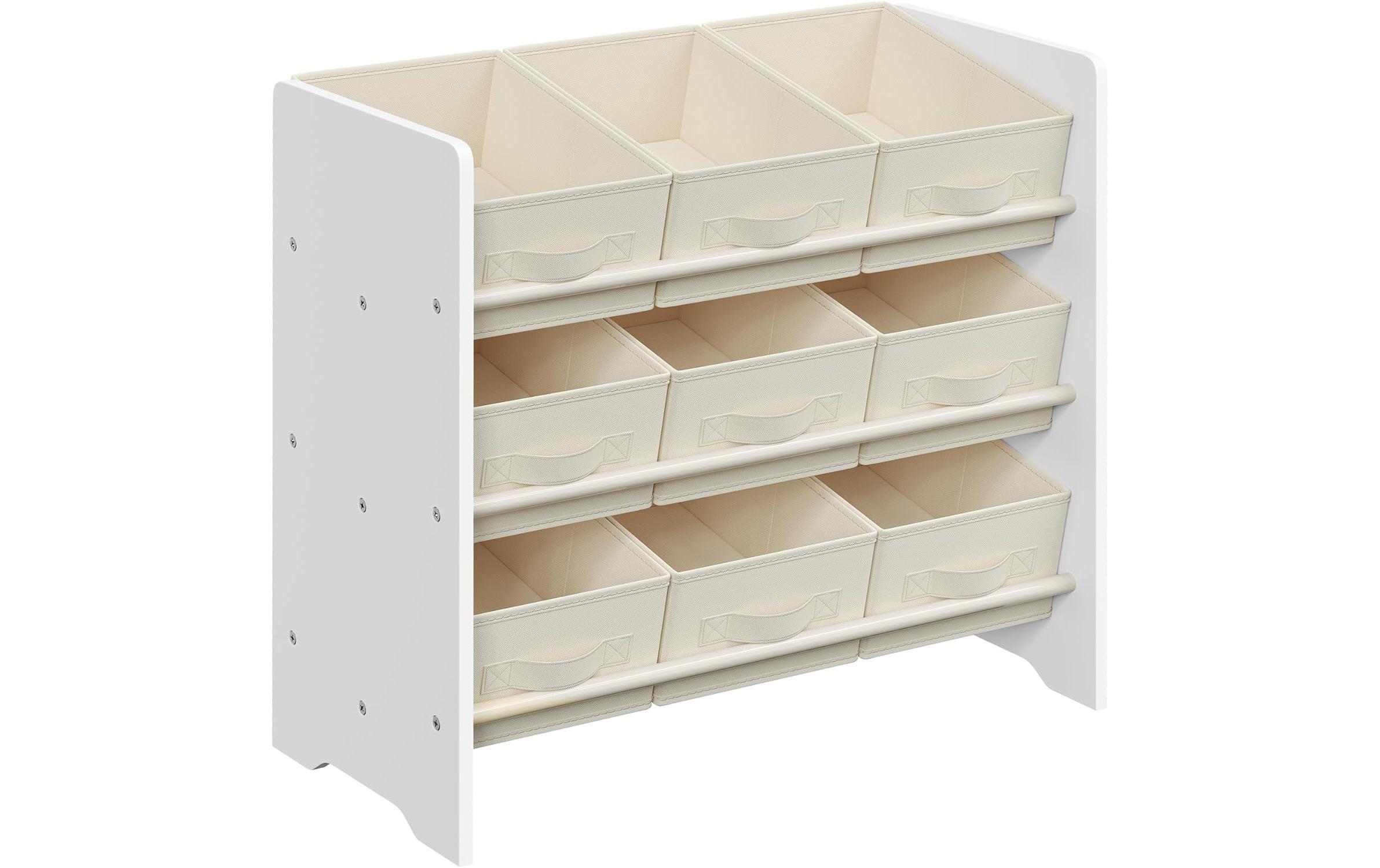 Songmics Regal mit 9 Boxen für Spielzeuge 62.5x29.5x60 cm (LxBxH), Weiss, Holz