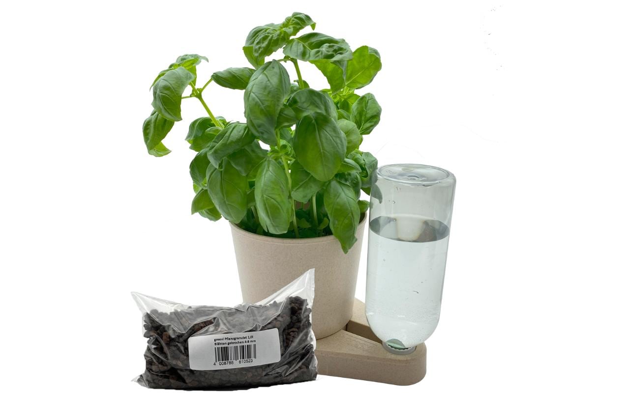 Kräuterheld+1l Pflanzgranulat bio-greige Selbstbewässernder Pflanztopf