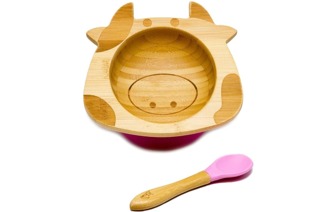 Kleinfuchs Babyteller Kuh Rosa Bambus Geschirr Set