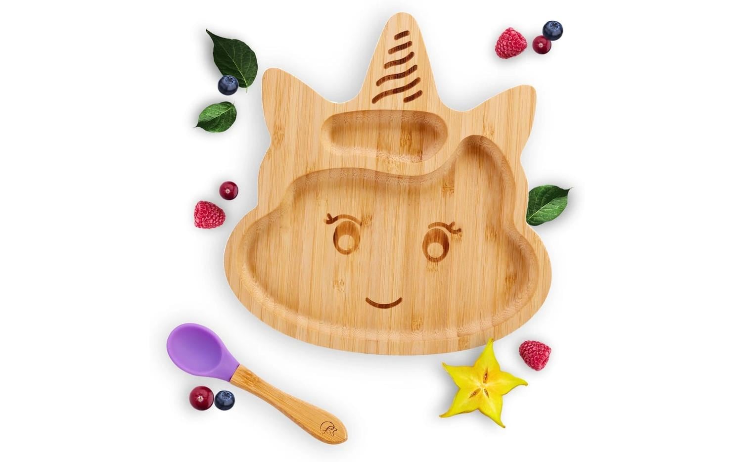 Kleinfuchs Kinderteller Einhorn Lila Bambus Geschirr Set