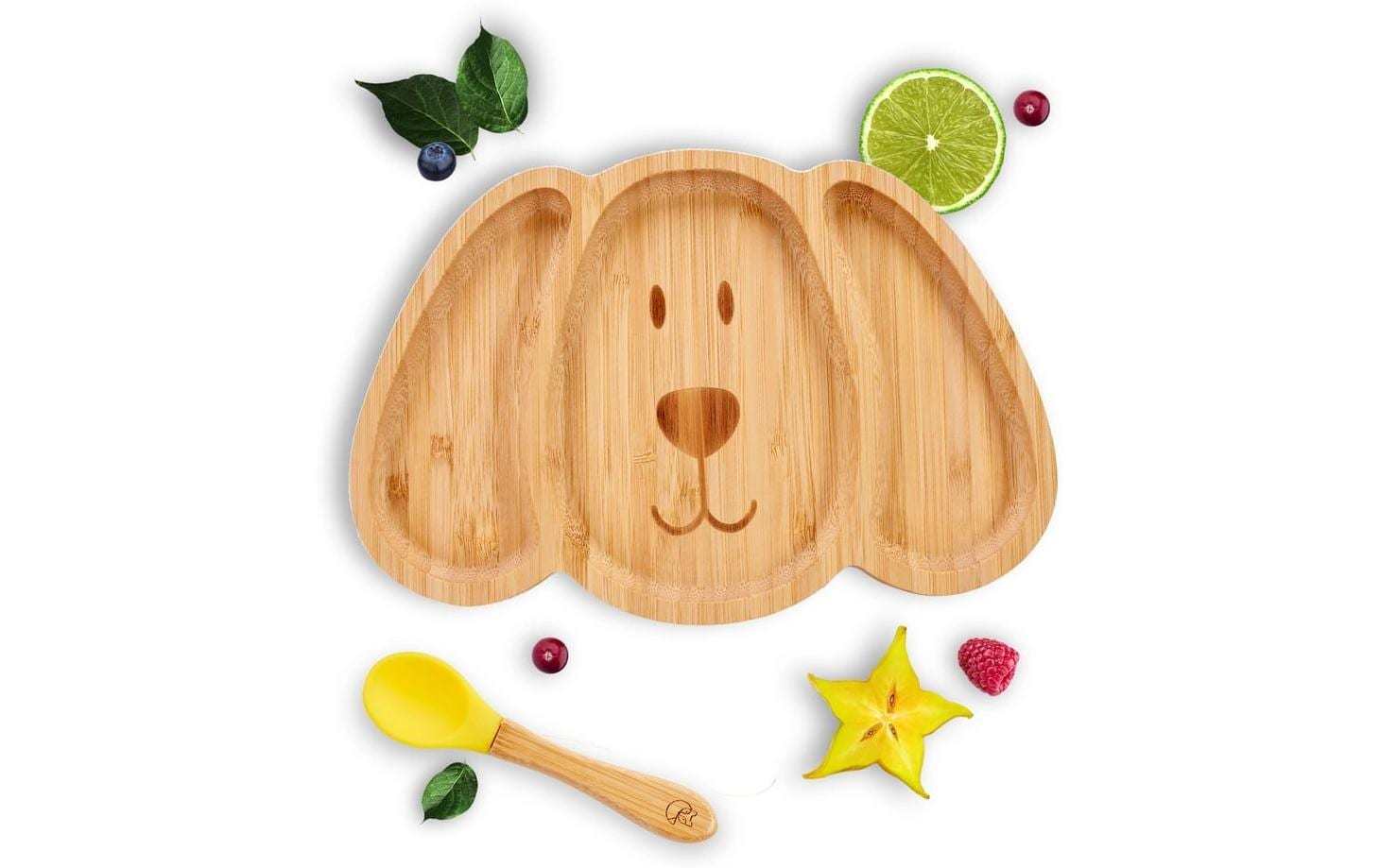 Kleinfuchs Kinderteller Hund Gelb Bambus Geschirr Set