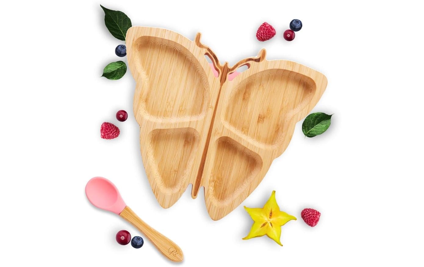 Kleinfuchs Kinderteller Schmetterling Rosa Bambus Geschirr Set