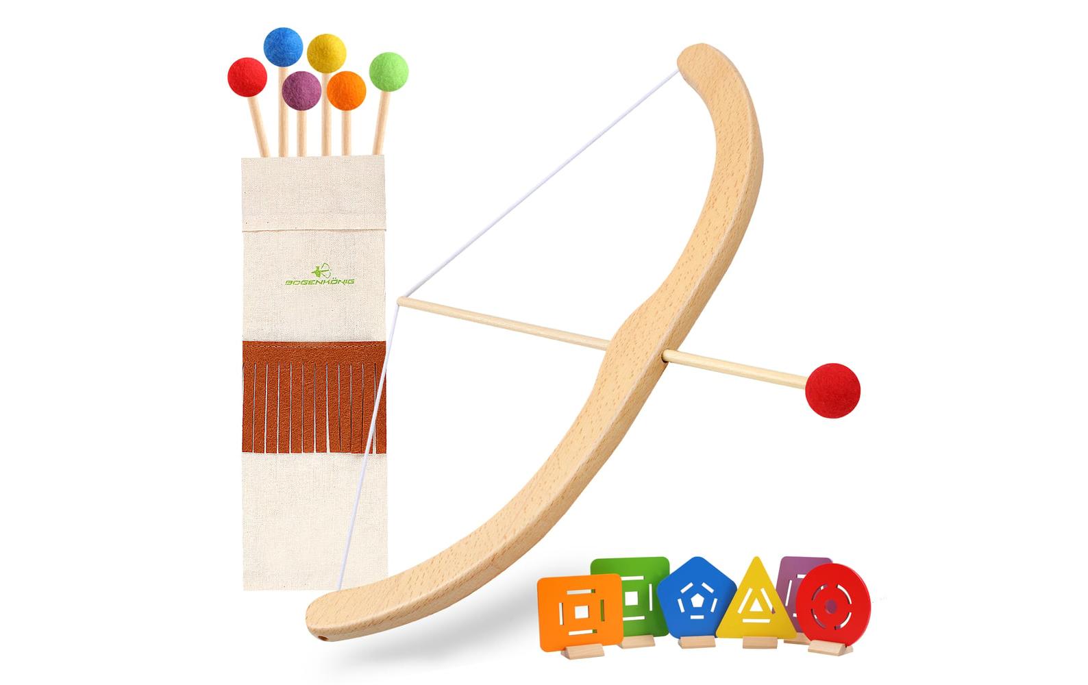 Bogenkönig Holzset Pfeilbogen 6 Pfeile Pfeil + Bogen mit 6 Pfeilen + Zielscheiben
