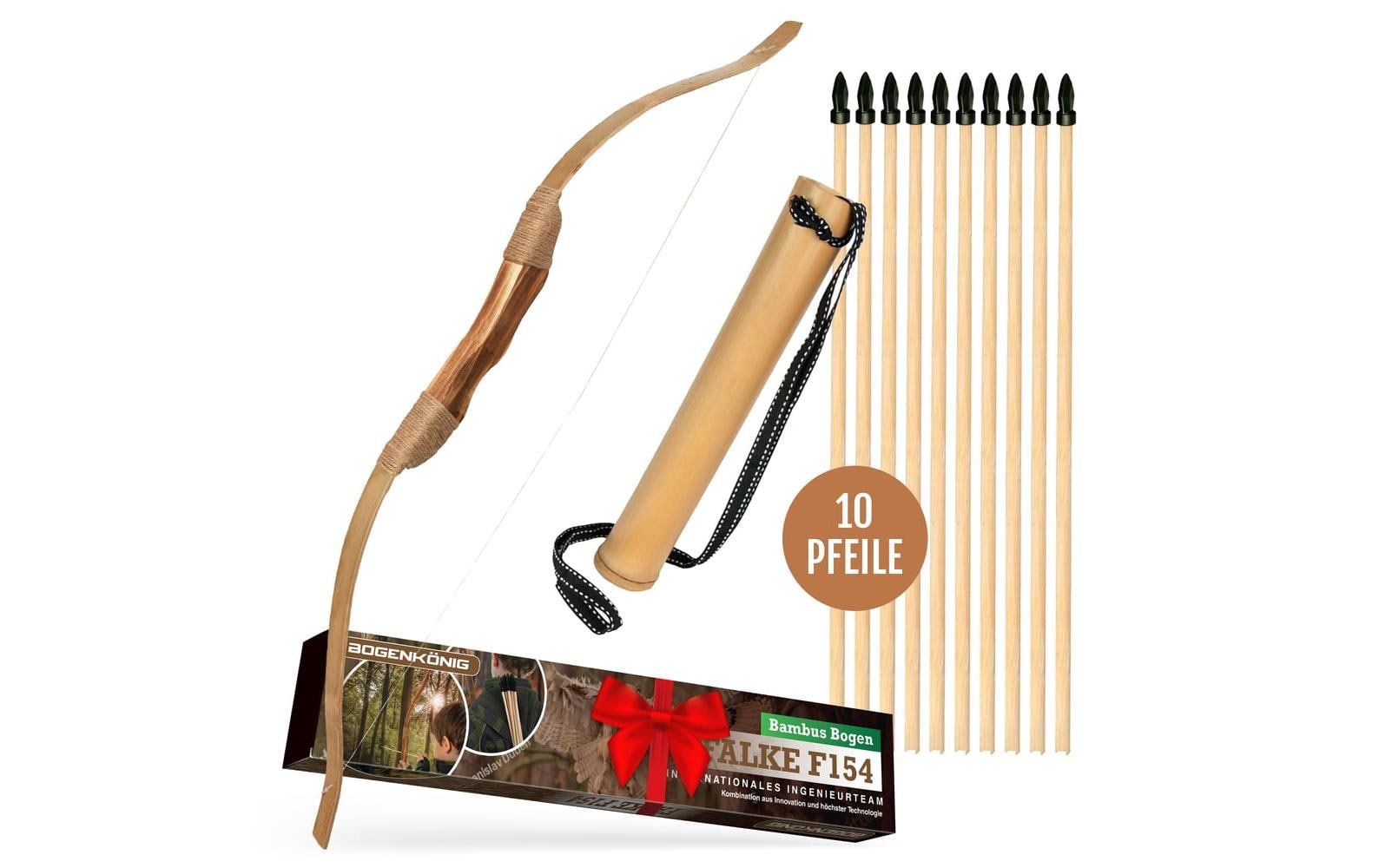 Bogenkönig Bogenschiess-Set 10-tlg. Holz Pfeil + Bogen / Pfeilbogen Set