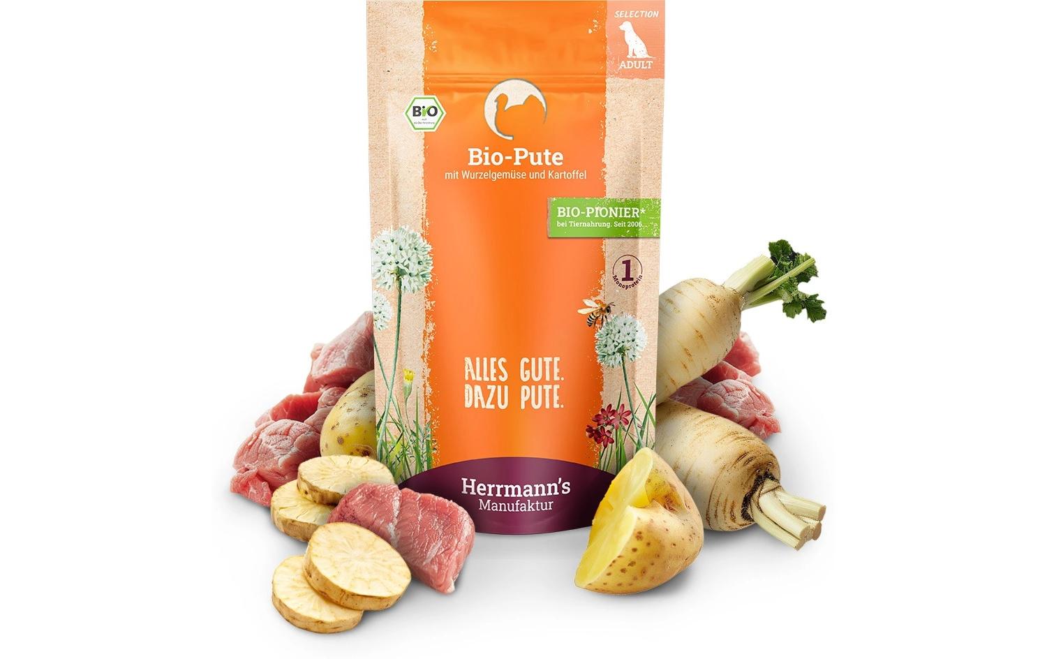 Herrmanns Dog Adult Bio Pute Wurzelgemüse 14x150g – Bild 3